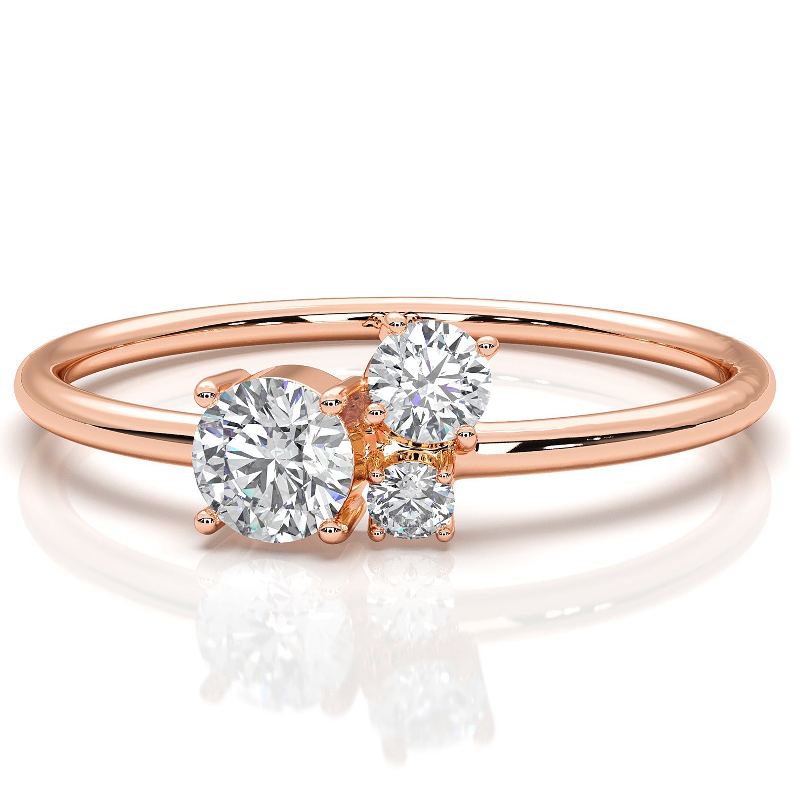 3 Stone Cluster Slim Round Lab Diamond Fashion Ring 0.15ctw.