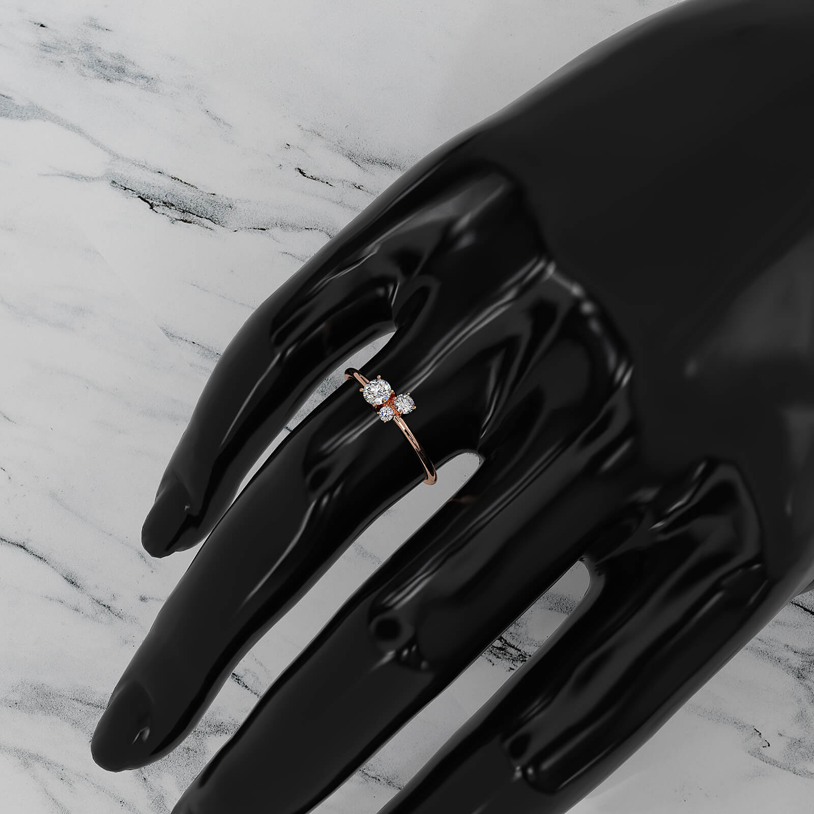 3 Stone Cluster Slim Round Lab Diamond Fashion Ring 0.15ctw.