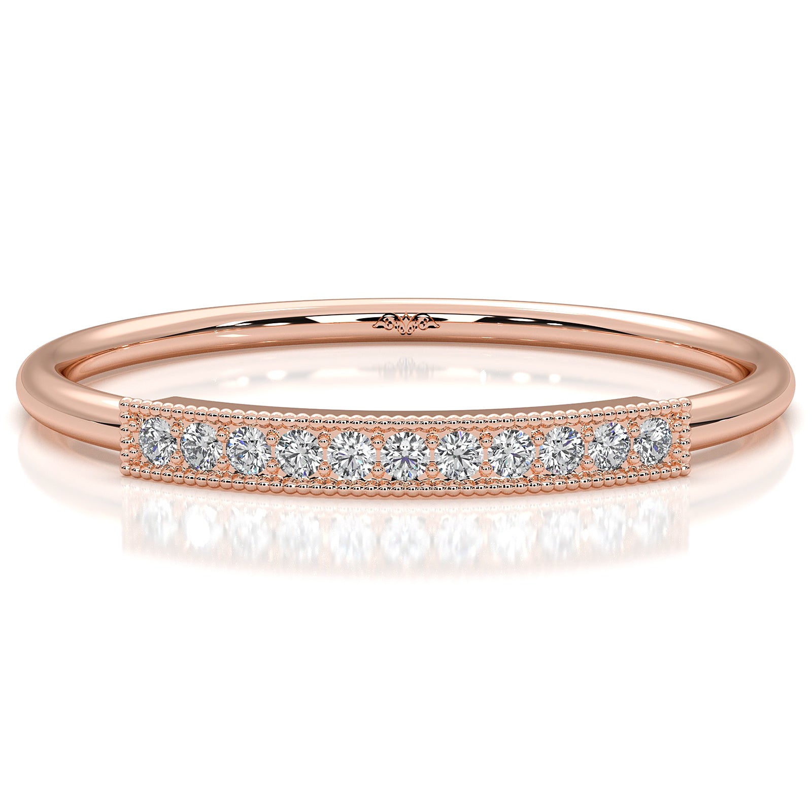 Stackable Pave Set Round Lab Diamond Bar Milgrain Fashion Ring 0.06ctw.