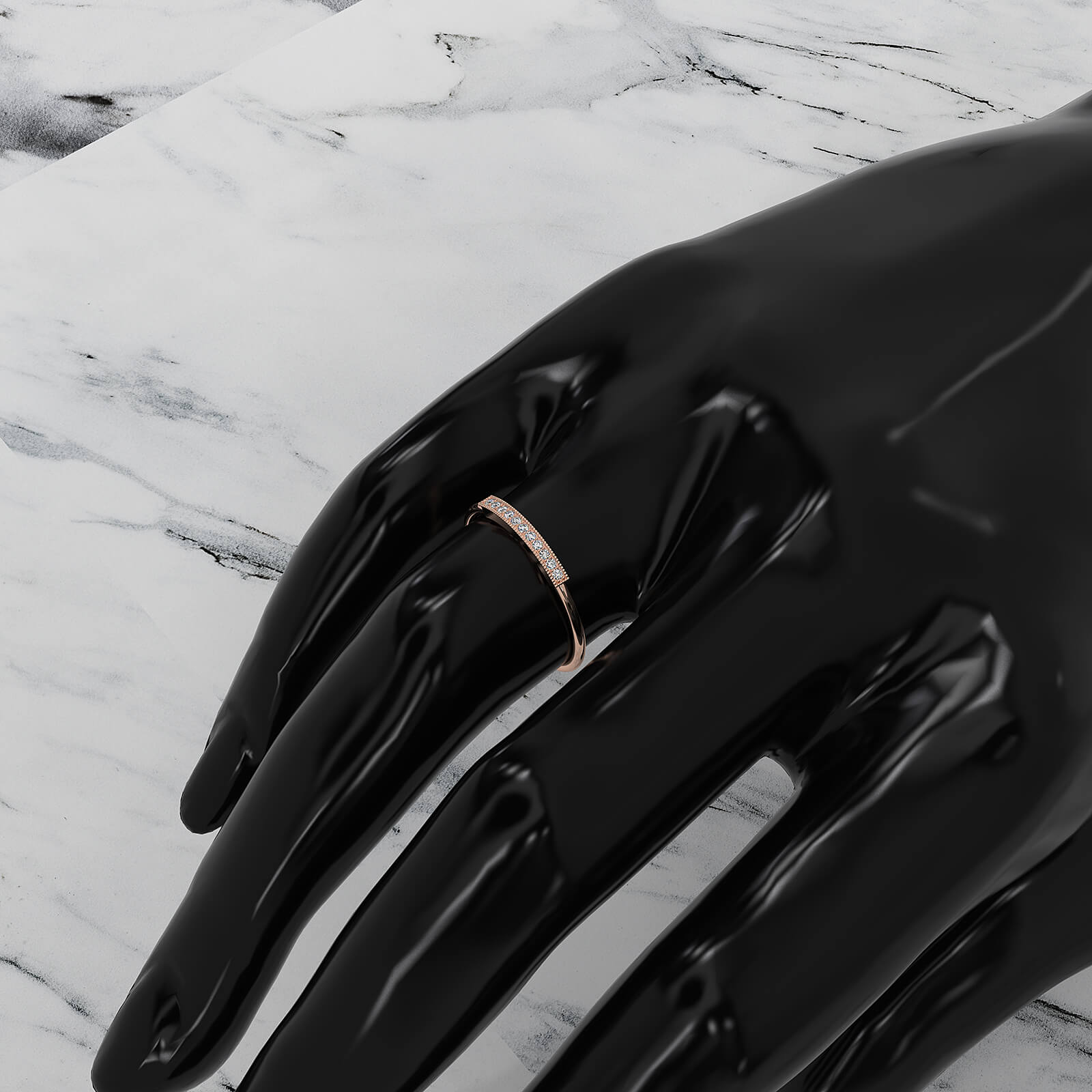 Stackable Pave Set Round Lab Diamond Bar Milgrain Fashion Ring 0.06ctw.