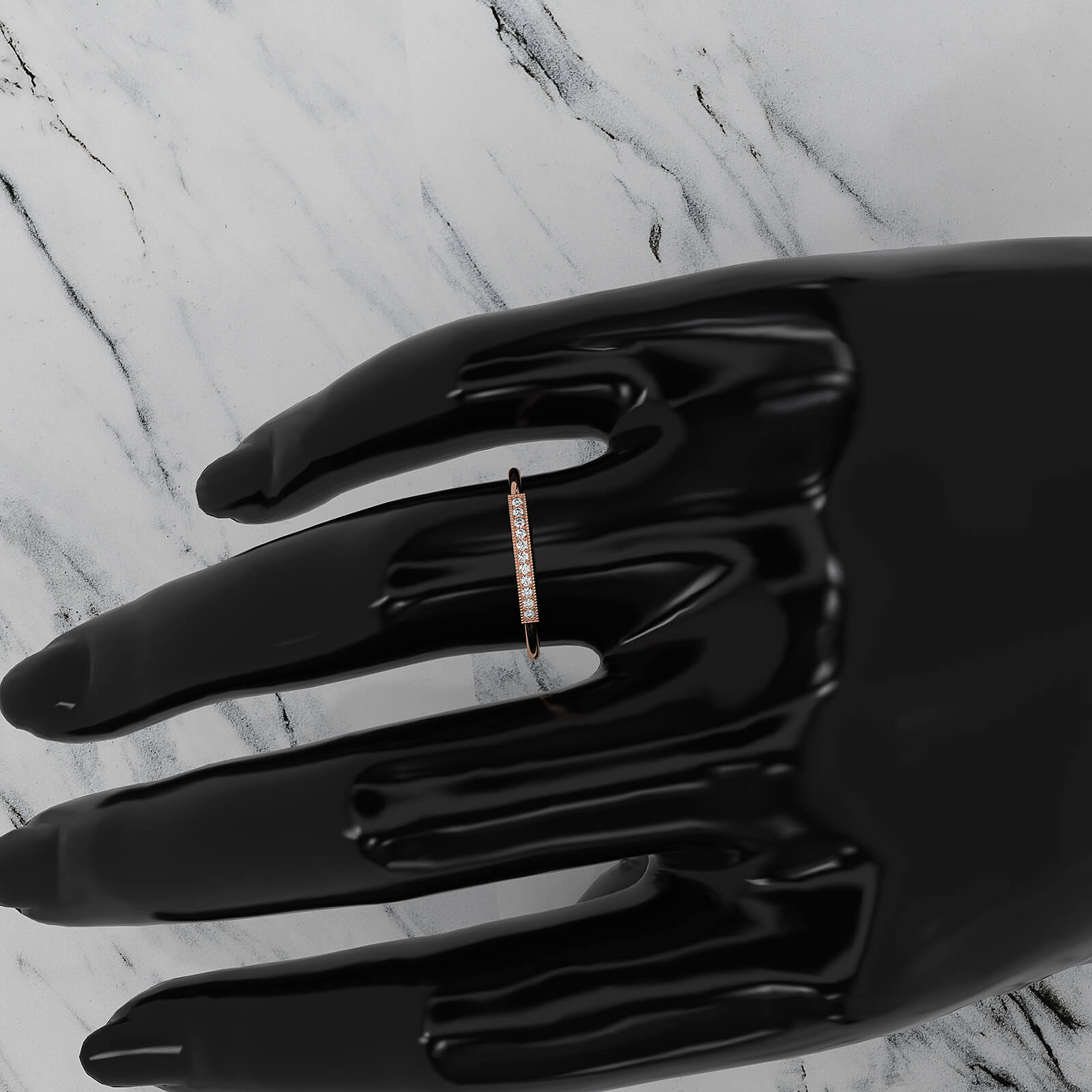 Stackable Pave Set Round Lab Diamond Bar Milgrain Fashion Ring 0.06ctw.