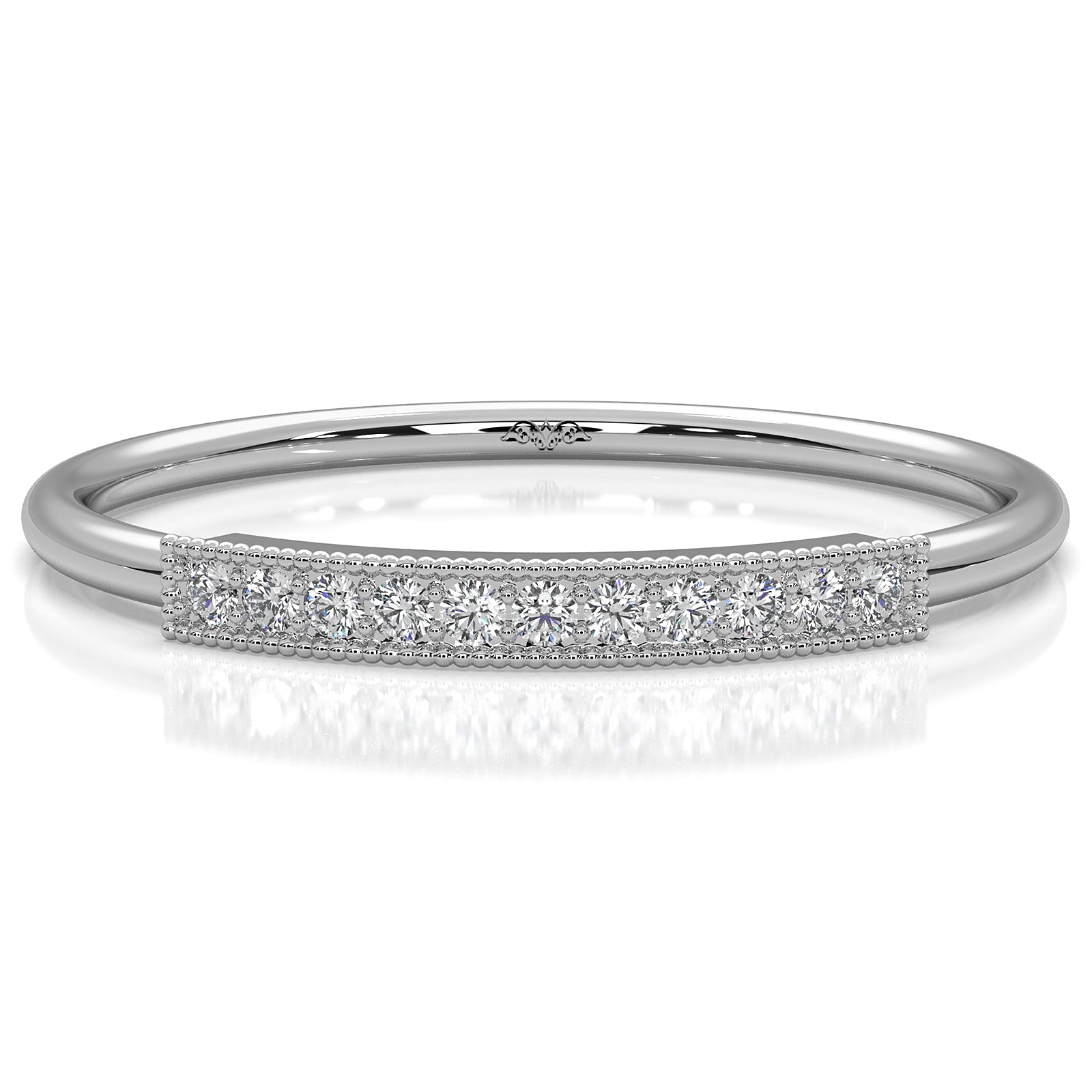 Stackable Pave Set Round Lab Diamond Bar Milgrain Fashion Ring 0.06ctw.