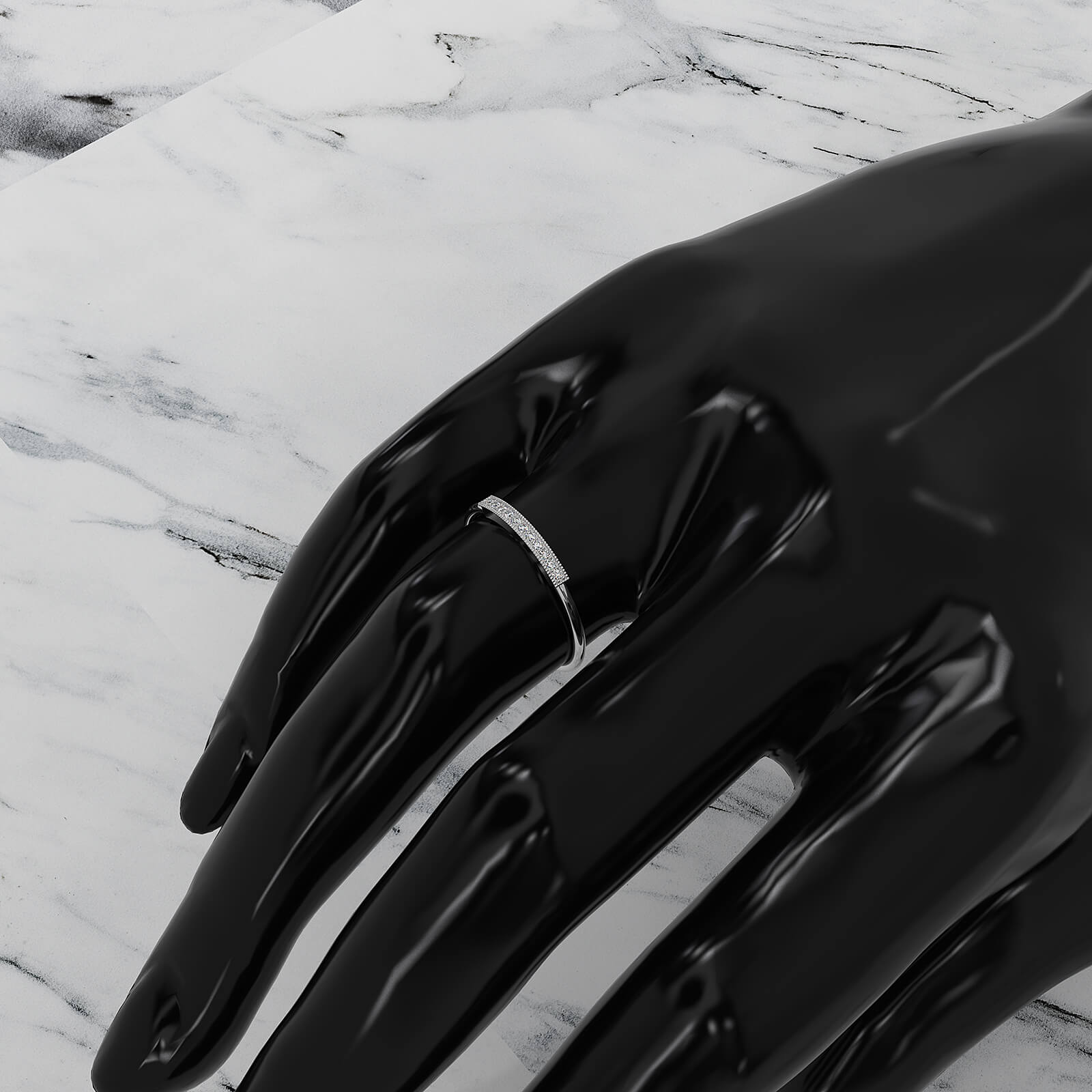 Stackable Pave Set Round Lab Diamond Bar Milgrain Fashion Ring 0.06ctw.