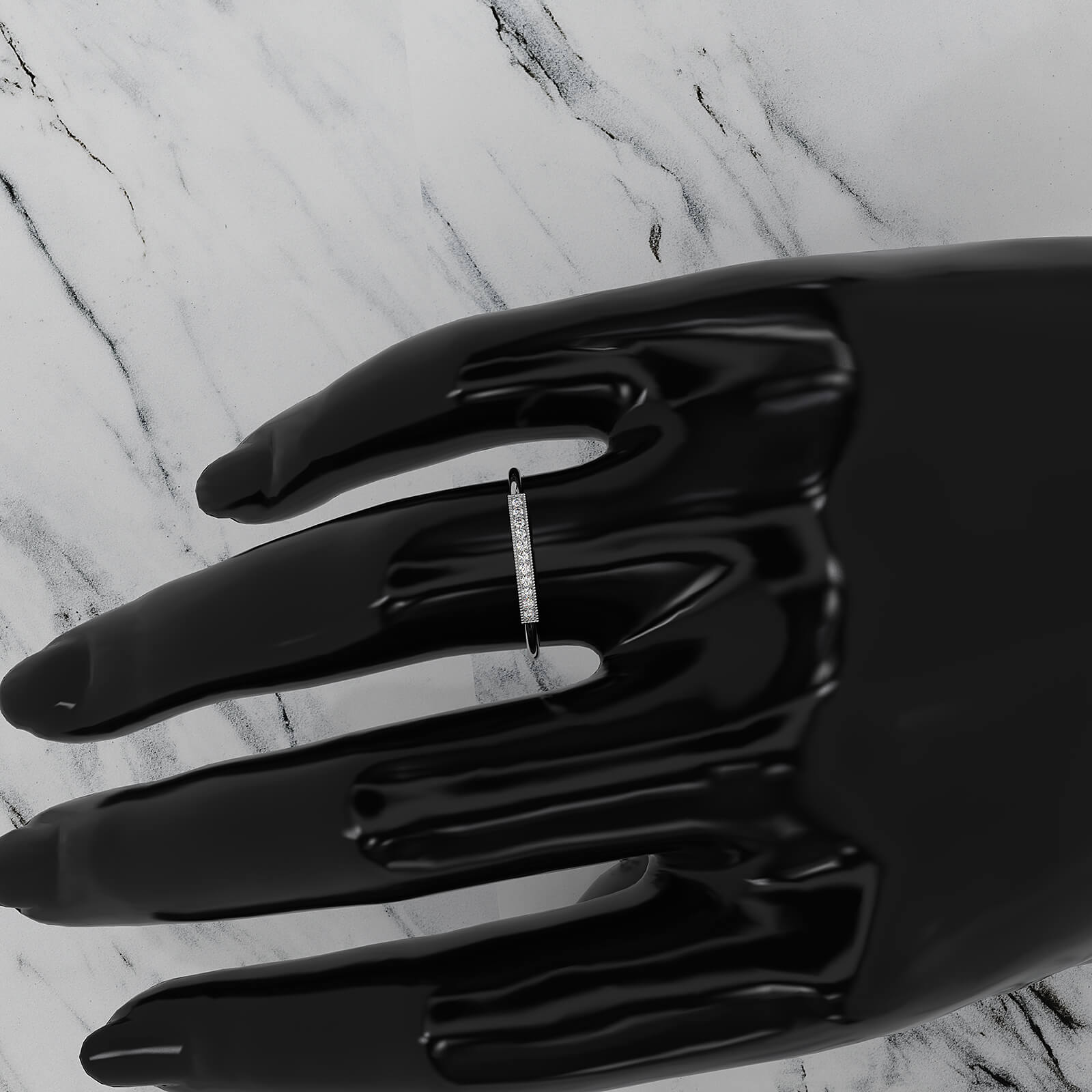 Stackable Pave Set Round Lab Diamond Bar Milgrain Fashion Ring 0.06ctw.