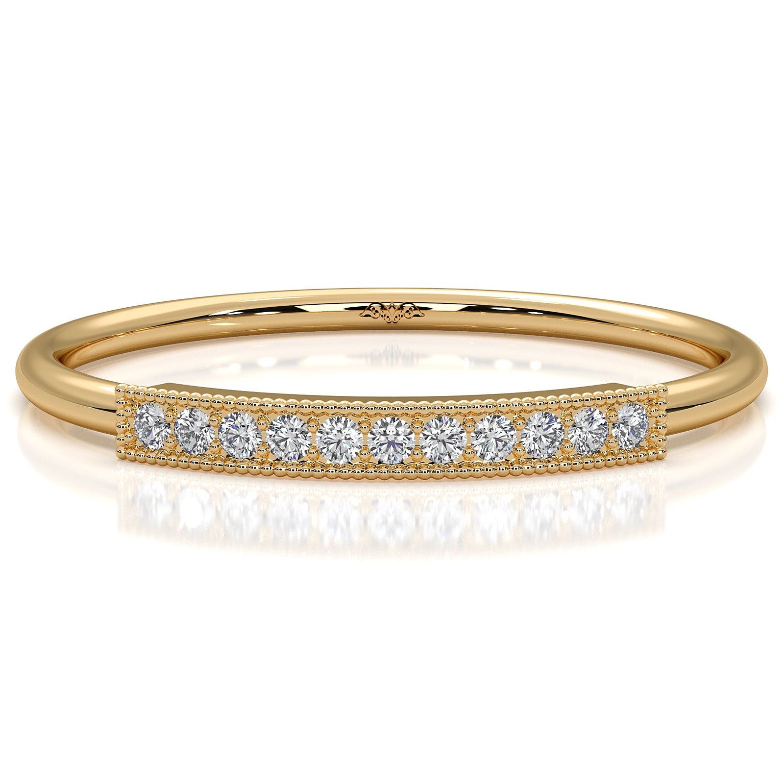 Stackable Pave Set Round Lab Diamond Bar Milgrain Fashion Ring 0.06ctw.