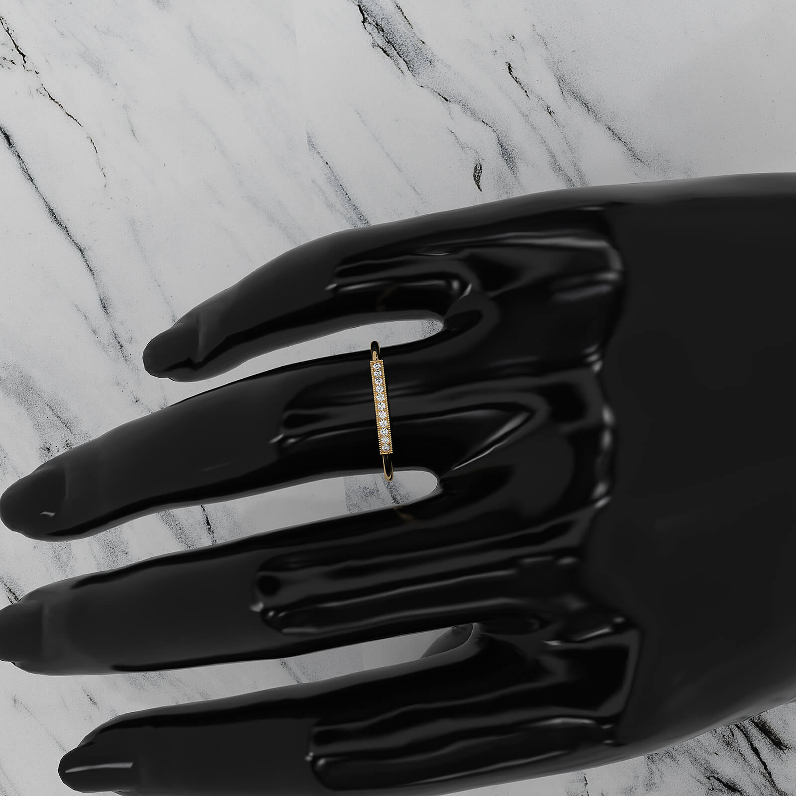 Stackable Pave Set Round Lab Diamond Bar Milgrain Fashion Ring 0.06ctw.