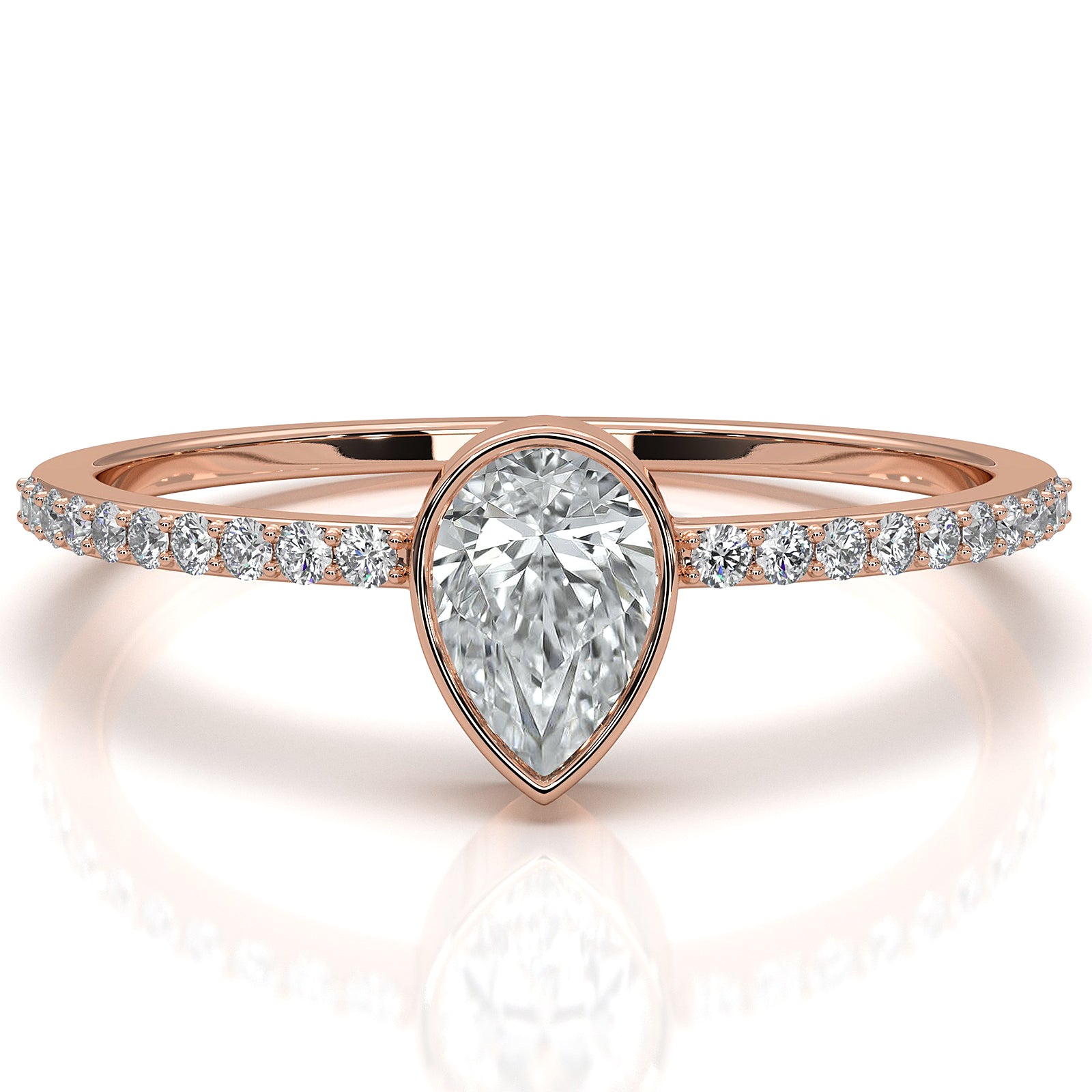 Minimal Stackable Pear Bezel Set Lab Diamond Fashion Ring 0.9ctw.