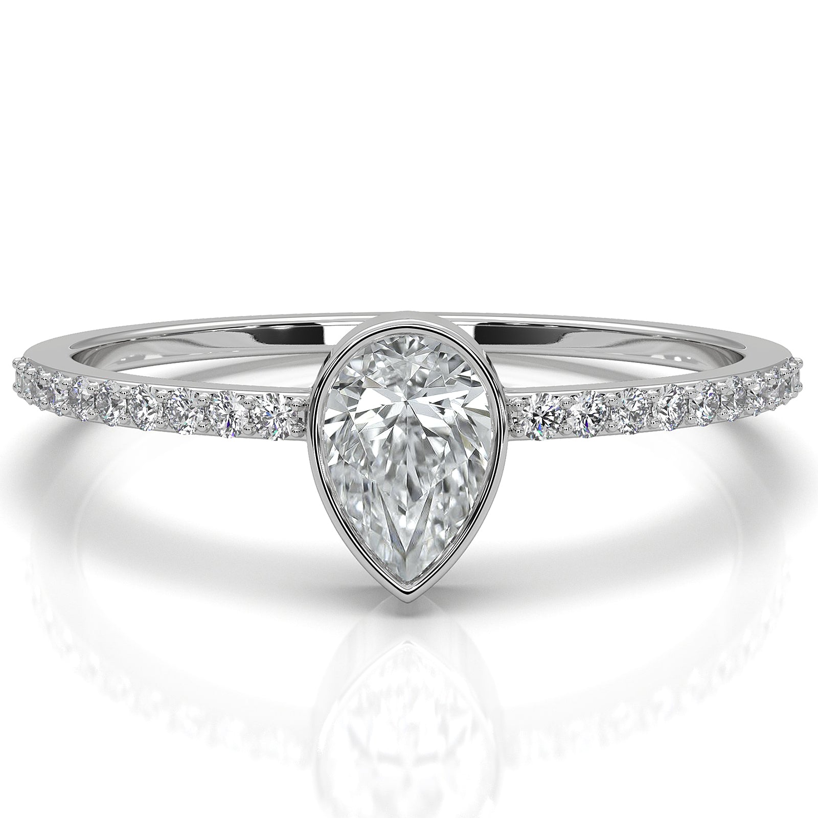 Minimal Stackable Pear Bezel Set Lab Diamond Fashion Ring 0.9ctw.