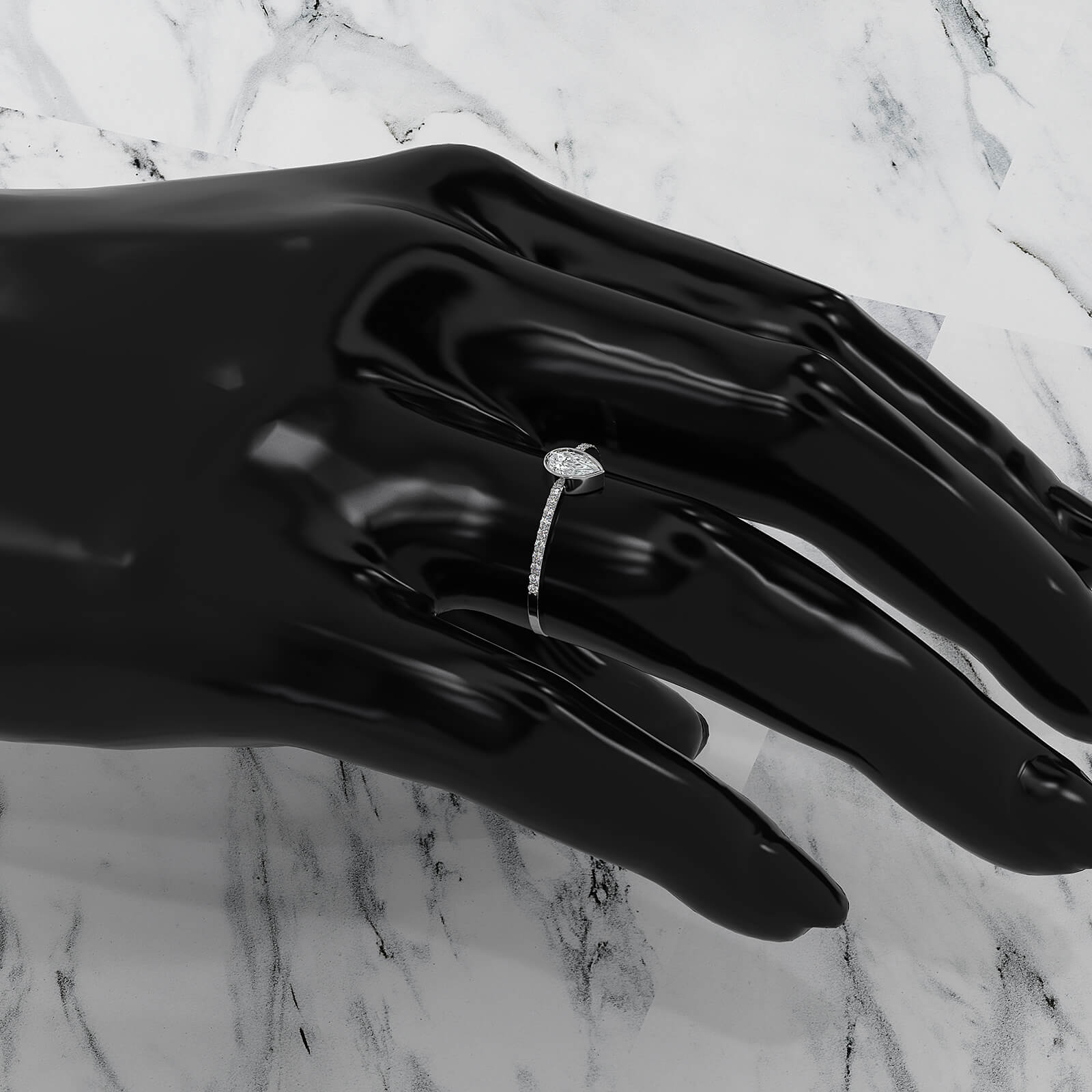 Minimal Stackable Pear Bezel Set Lab Diamond Fashion Ring 0.9ctw.