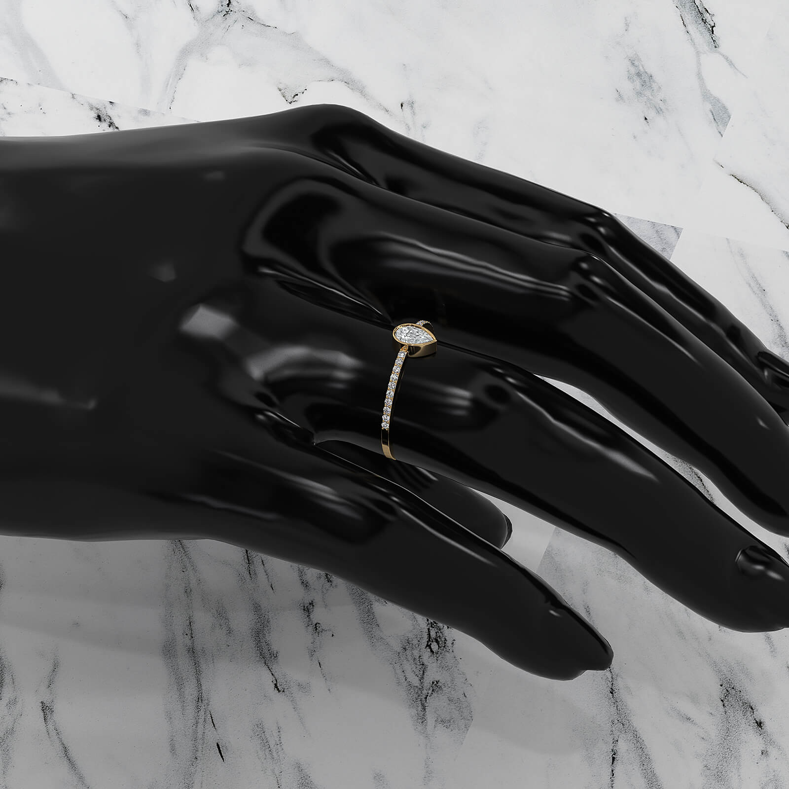 Minimal Stackable Pear Bezel Set Lab Diamond Fashion Ring 0.9ctw.