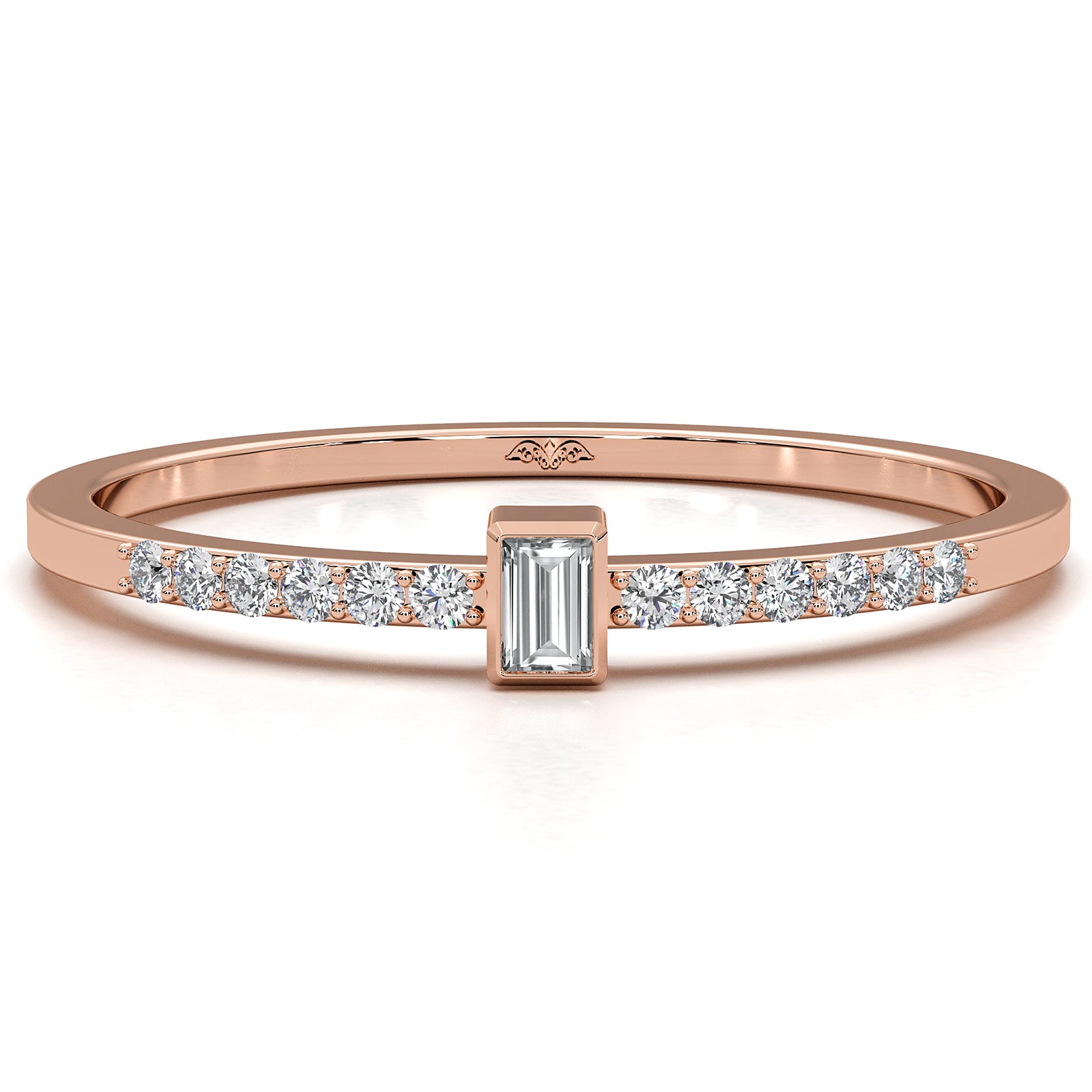 Minimalist Fashionable Baguette Bezel Set Lab Diamond Fashion Ring 0.08ctw.