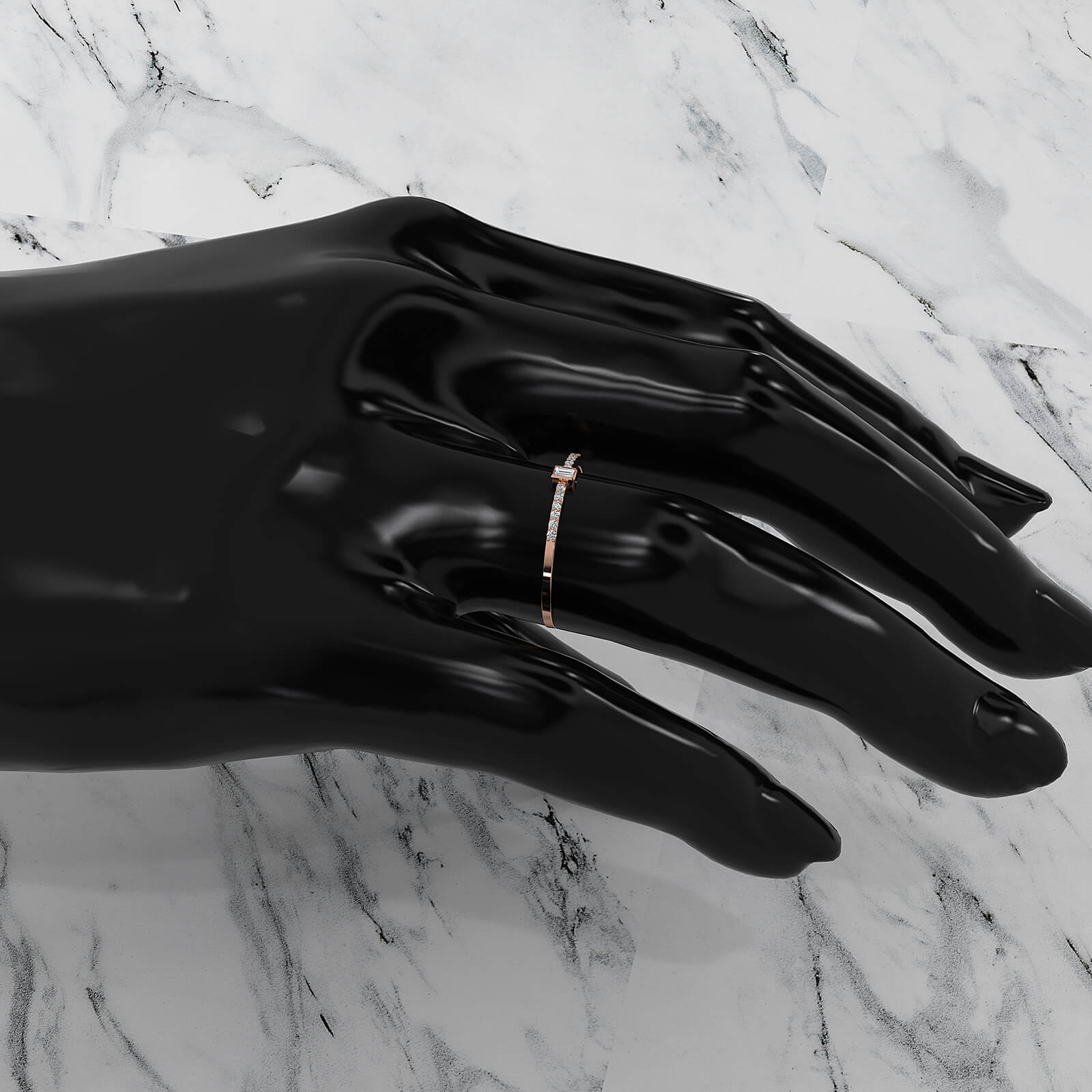 Minimalist Fashionable Baguette Bezel Set Lab Diamond Fashion Ring 0.08ctw.