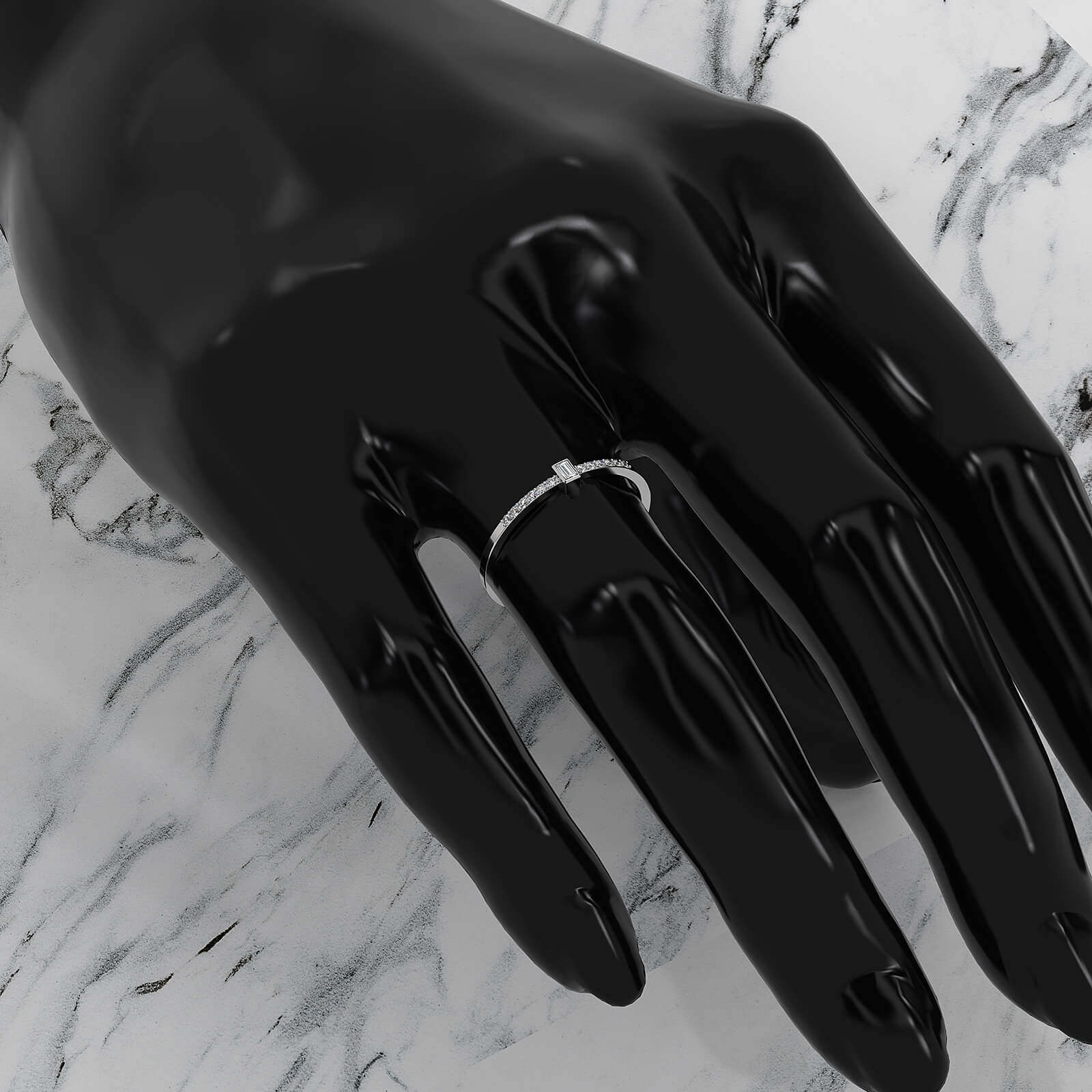 Minimalist Fashionable Baguette Bezel Set Lab Diamond Fashion Ring 0.08ctw.