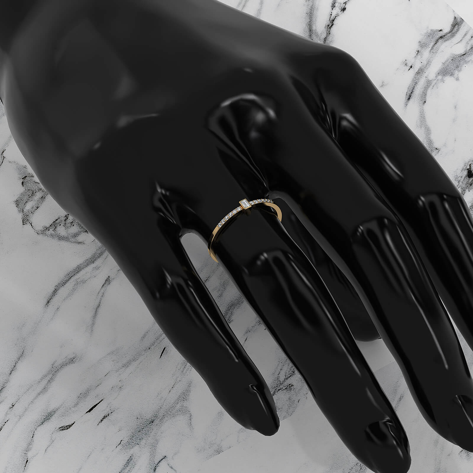 Minimalist Fashionable Baguette Bezel Set Lab Diamond Fashion Ring 0.08ctw.