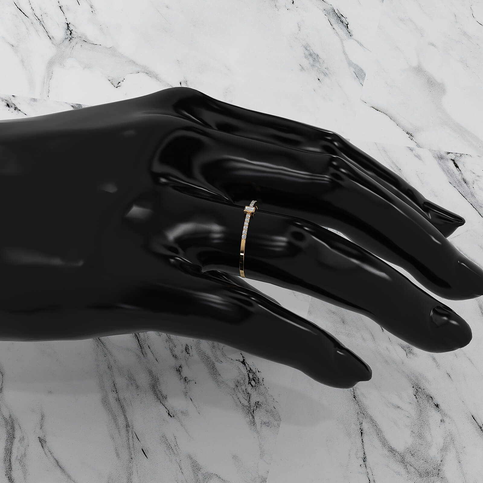 Minimalist Fashionable Baguette Bezel Set Lab Diamond Fashion Ring 0.08ctw.