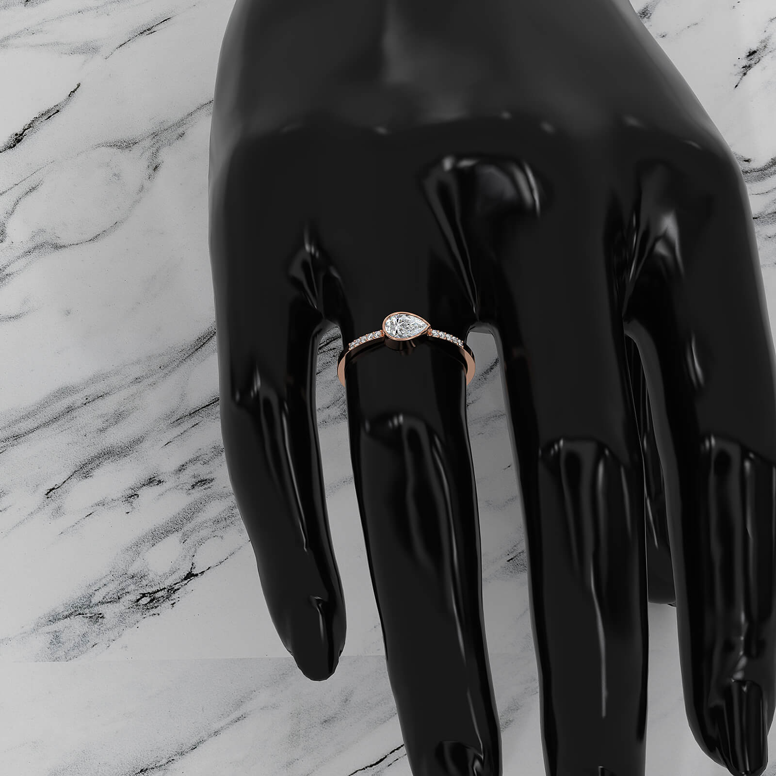 Stackable Minimal Pear Bezel Set Pear Lab Diamond Fashion Ring 0.39ctw.