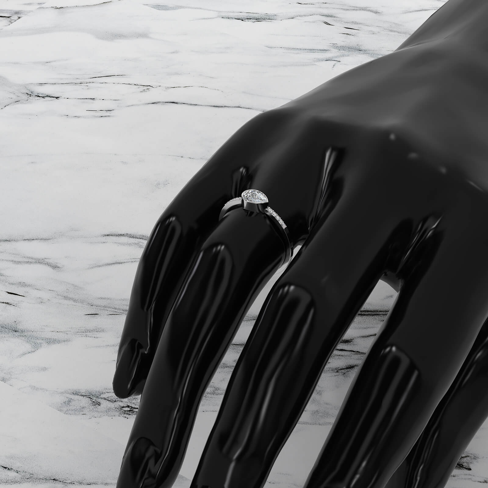 Stackable Minimal Pear Bezel Set Pear Lab Diamond Fashion Ring 0.39ctw.