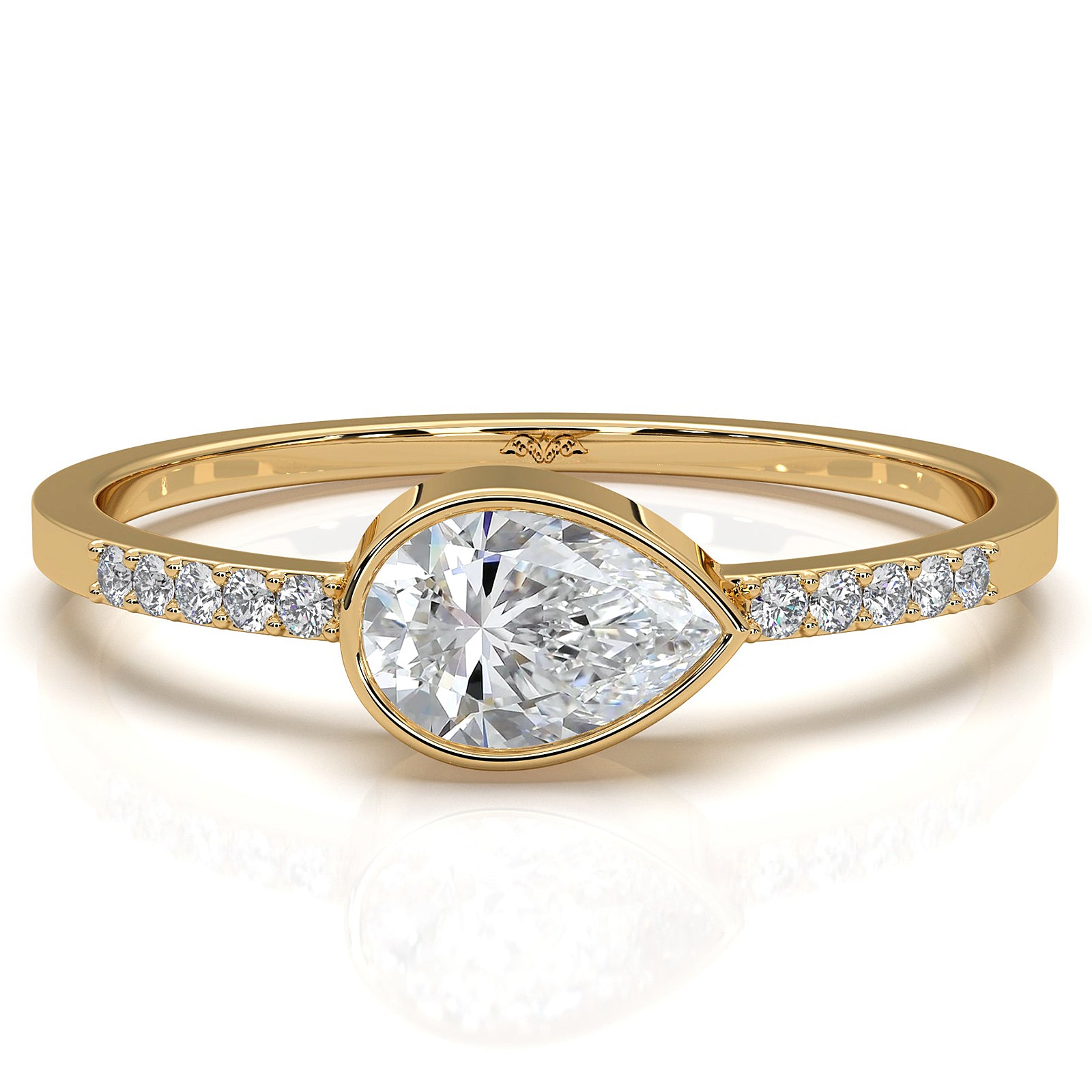 Stackable Minimal Pear Bezel Set Pear Lab Diamond Fashion Ring 0.39ctw.