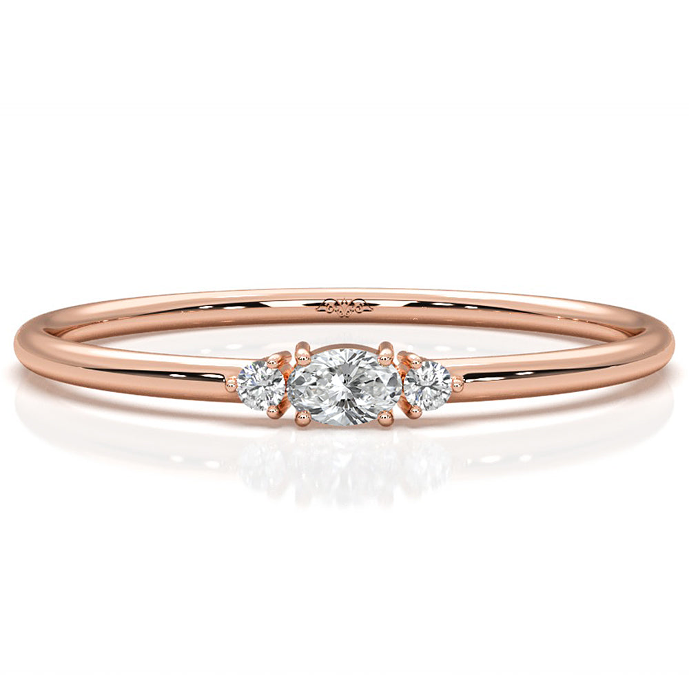 Slim Minimalist 3 Stone Prong Set Oval Lab Diamond Fashion Ring 0.061ctw.