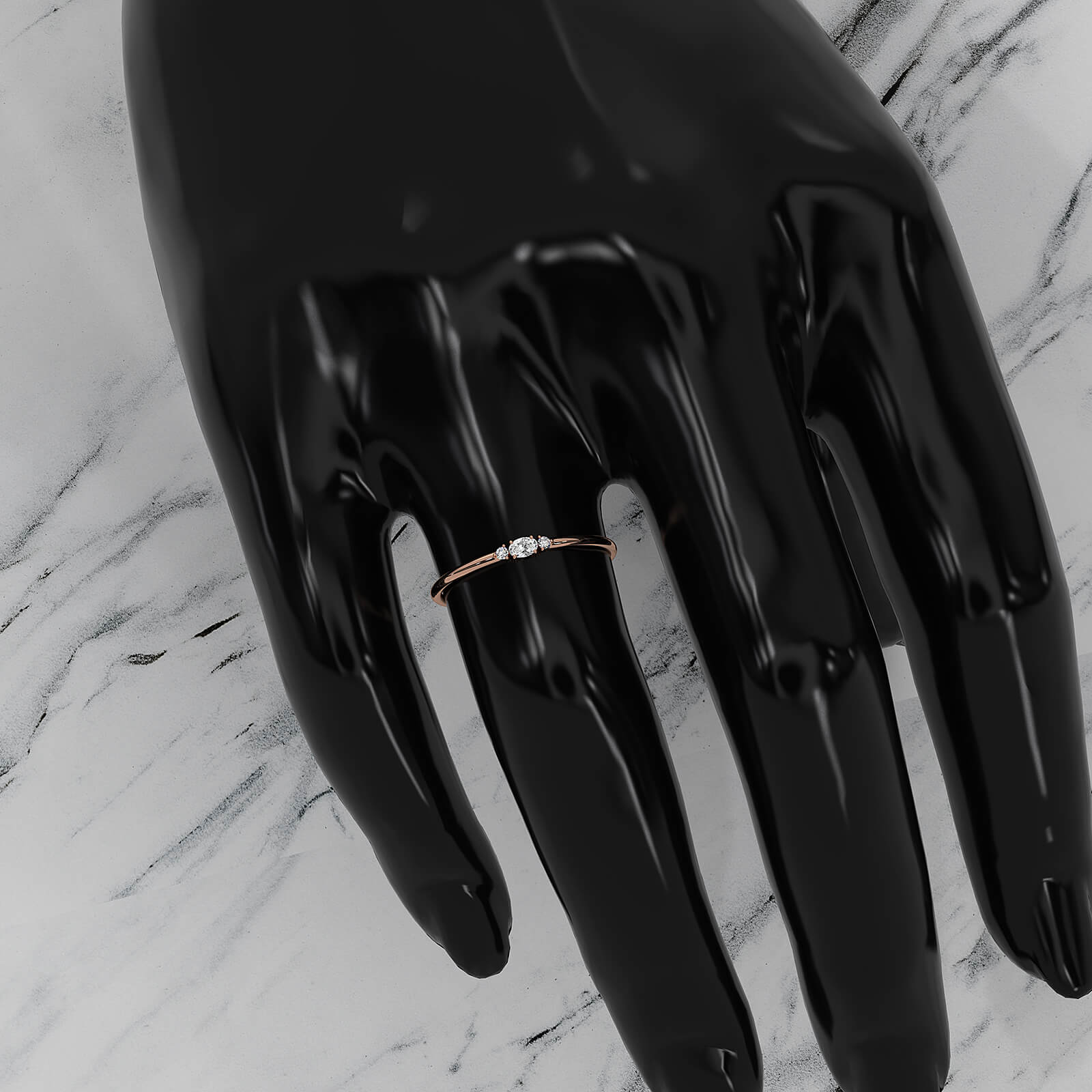 Slim Minimalist 3 Stone Prong Set Oval Lab Diamond Fashion Ring 0.061ctw.