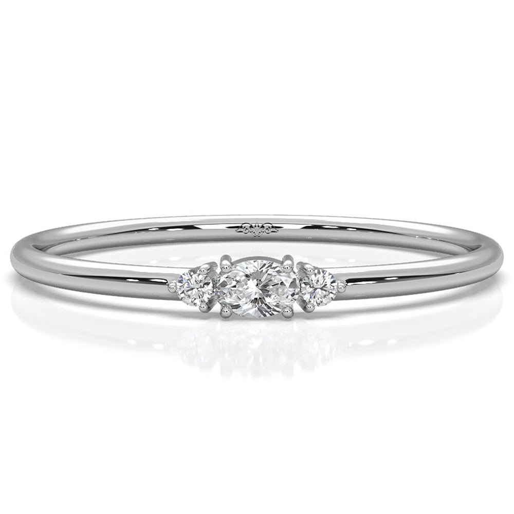 Slim Minimalist 3 Stone Prong Set Oval Lab Diamond Fashion Ring 0.061ctw.