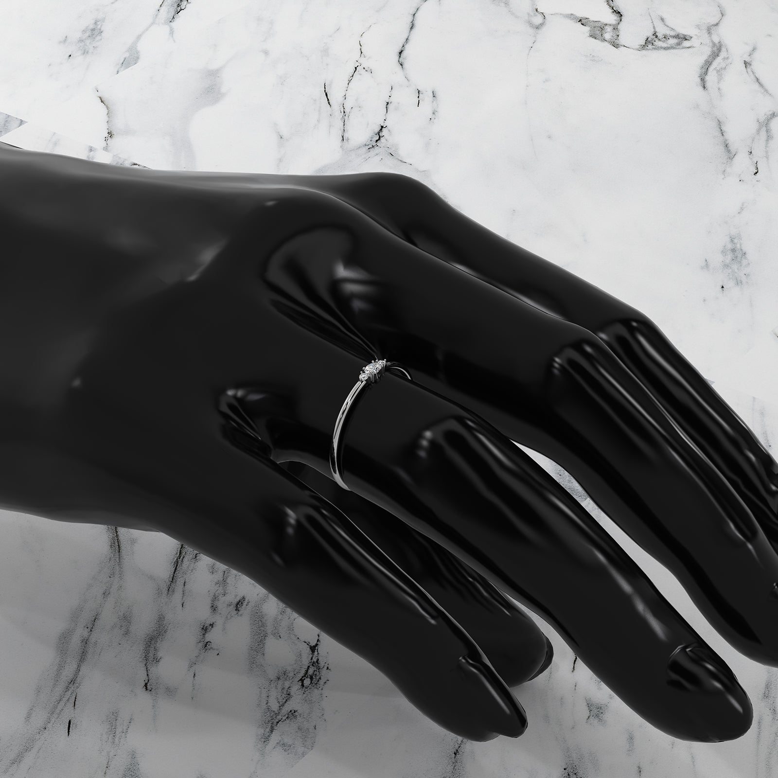 Slim Minimalist 3 Stone Prong Set Oval Lab Diamond Fashion Ring 0.061ctw.