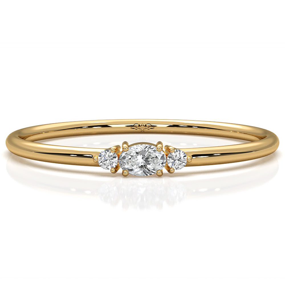 Slim Minimalist 3 Stone Prong Set Oval Lab Diamond Fashion Ring 0.061ctw.