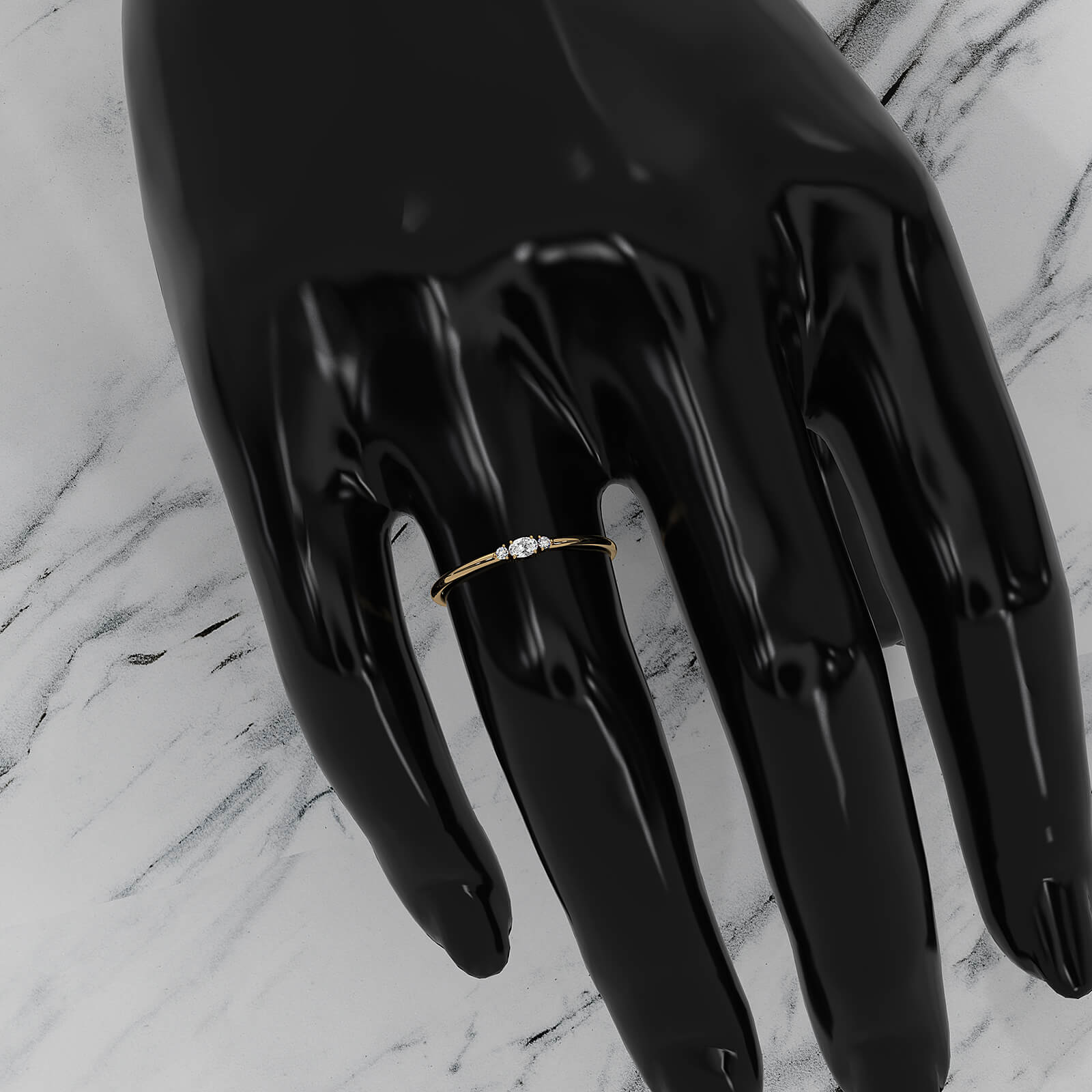 Slim Minimalist 3 Stone Prong Set Oval Lab Diamond Fashion Ring 0.061ctw.