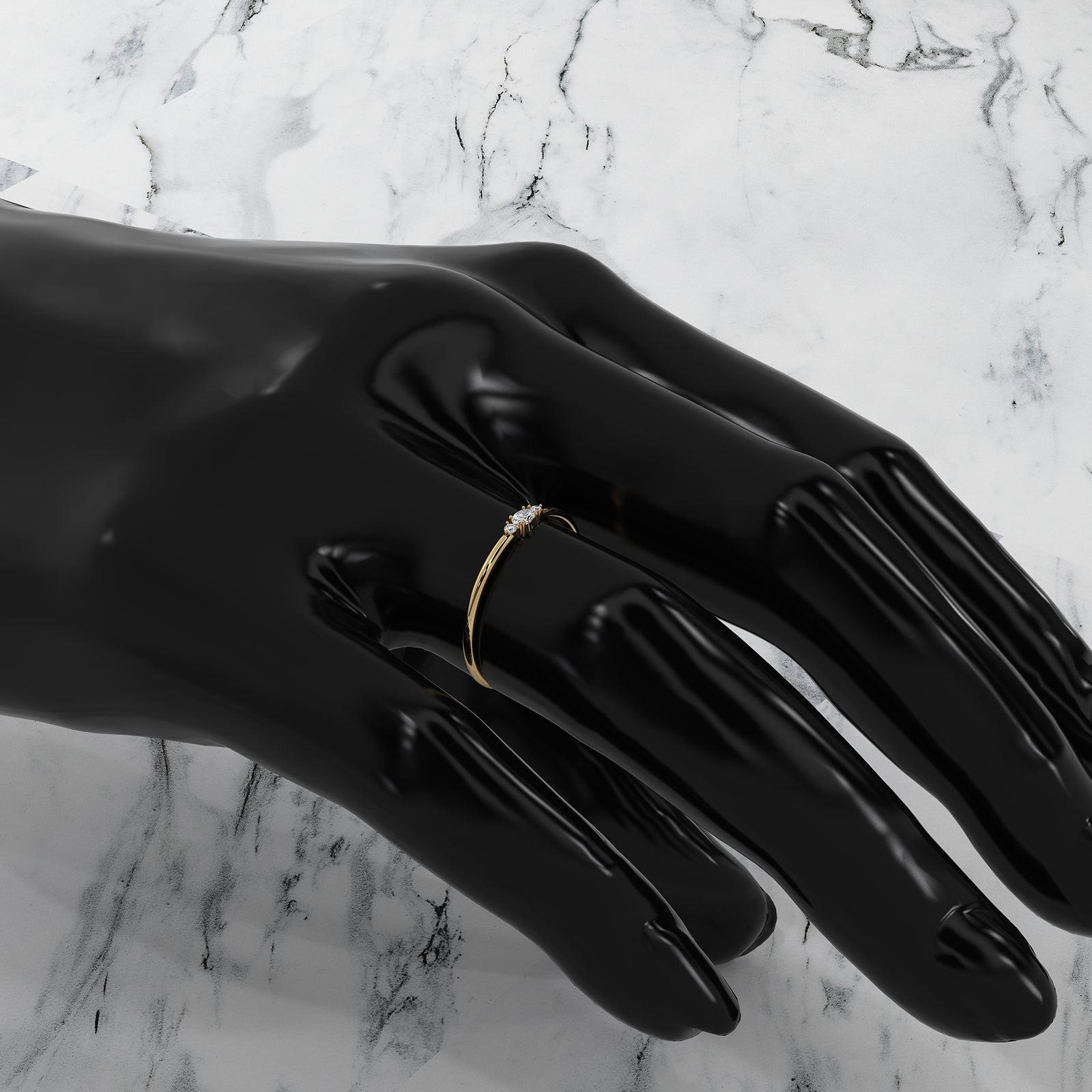 Slim Minimalist 3 Stone Prong Set Oval Lab Diamond Fashion Ring 0.061ctw.