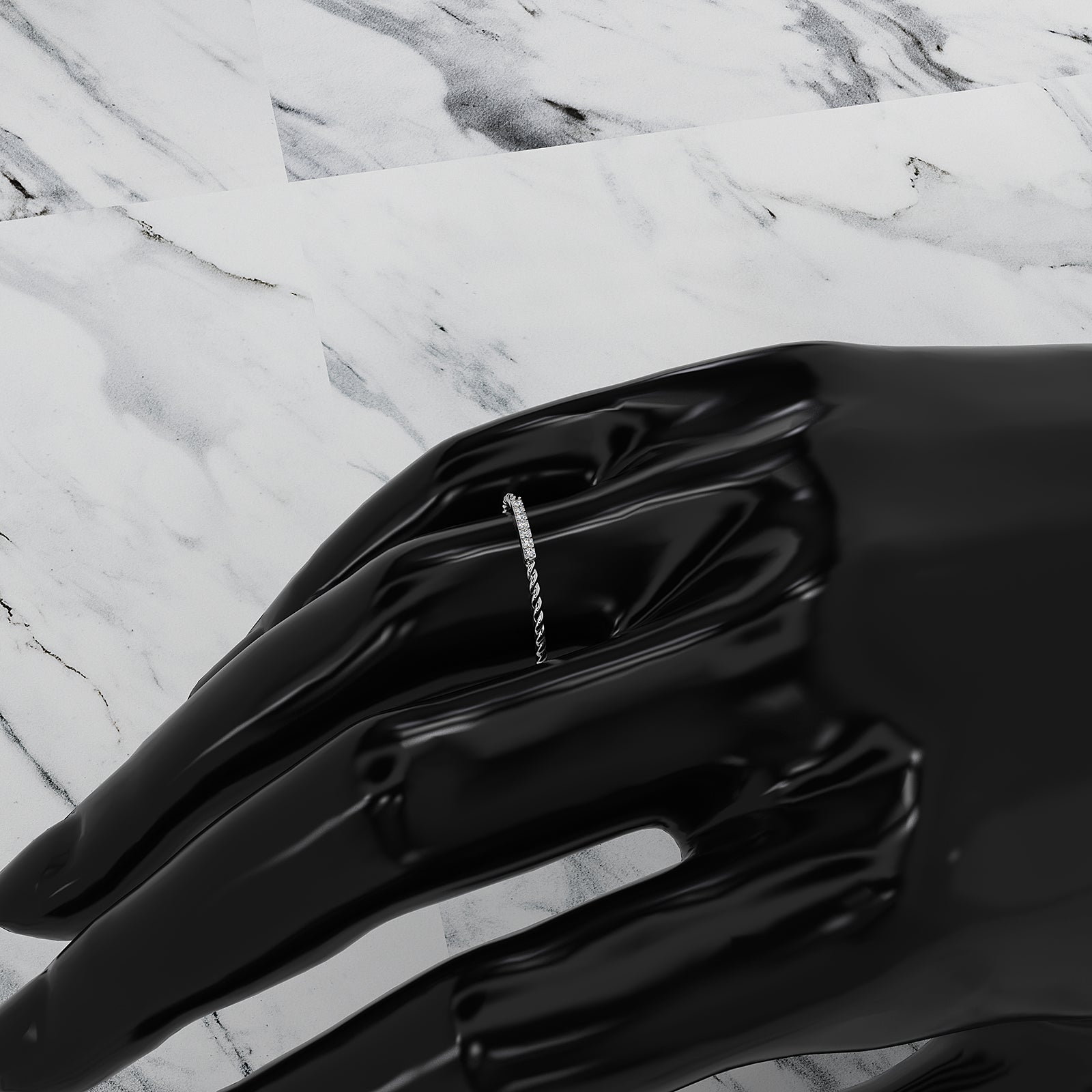 Twisted Stackable Minimalist Round Lab Diamond Bar Fashion Ring 0.03ctw.