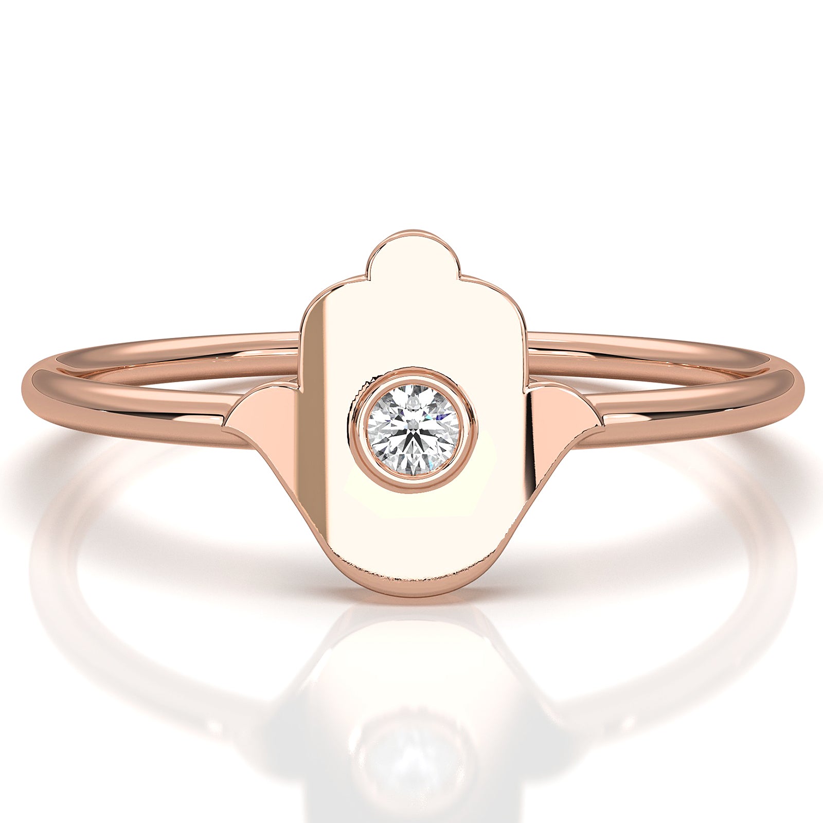 Spiritual Minimalist Hamsa Hand Bezel Set Round Lab Diamond 0.03ctw.