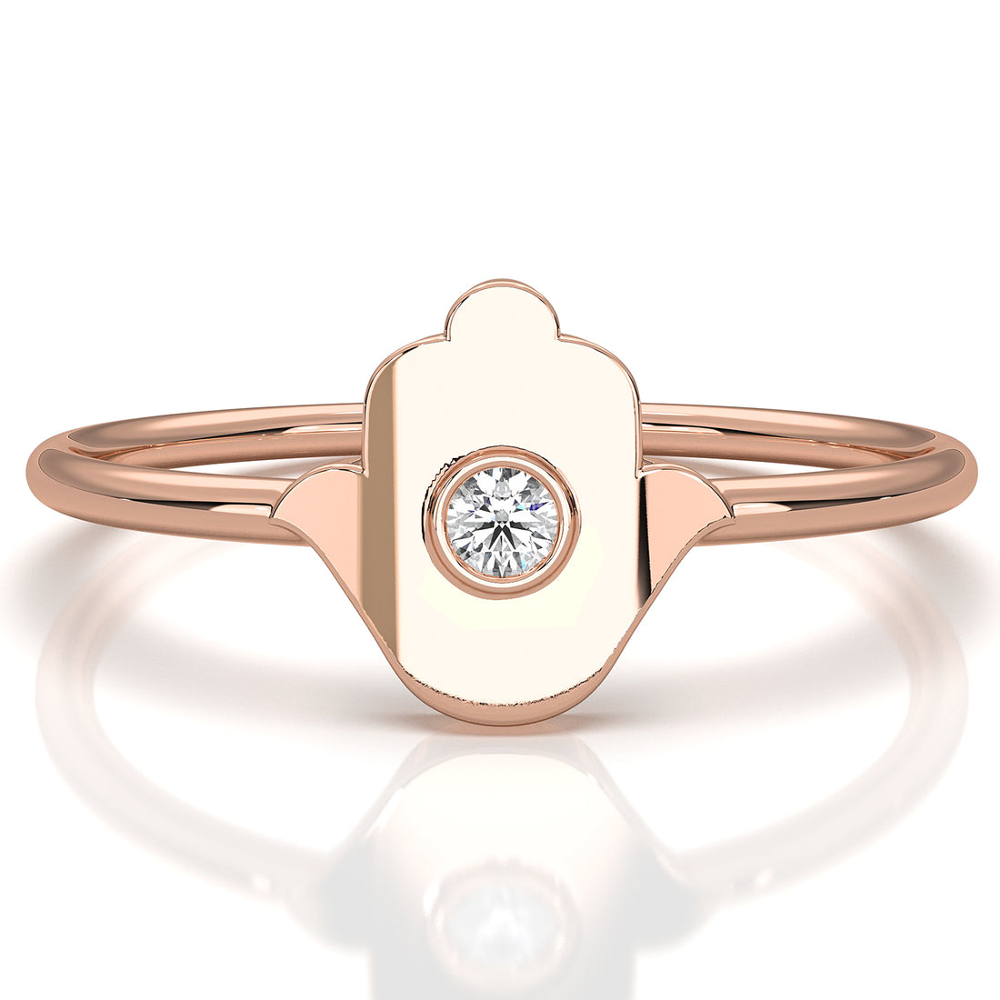 Spiritual Minimalist Hamsa Hand Bezel Set Round Lab Diamond 0.03ctw.