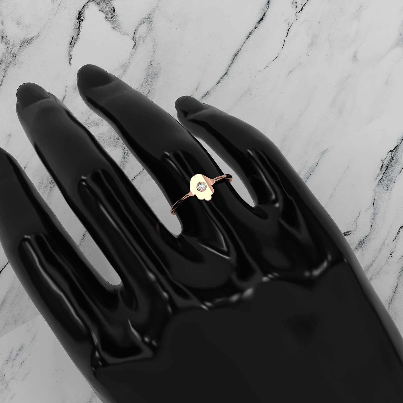 Spiritual Minimalist Hamsa Hand Bezel Set Round Lab Diamond 0.03ctw.