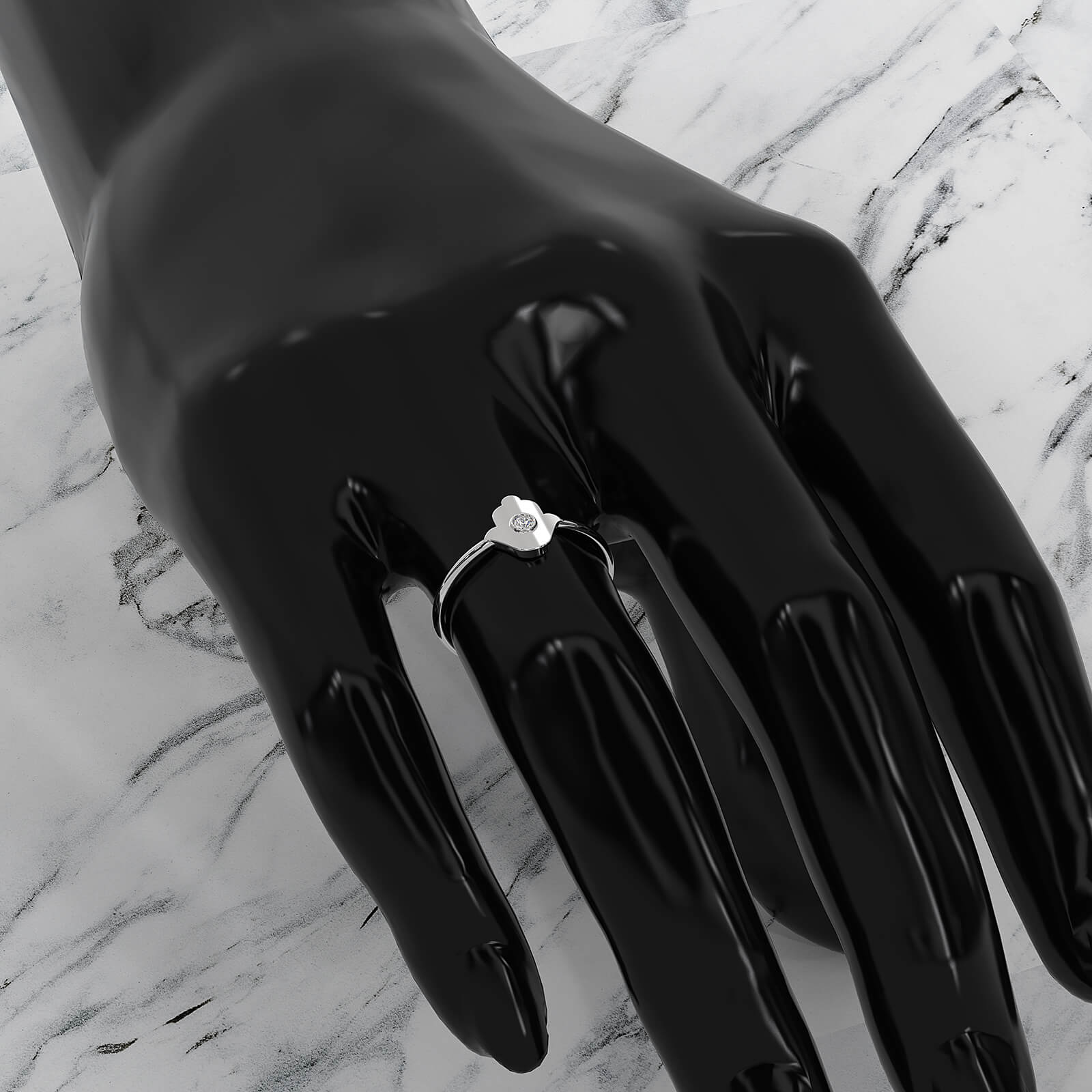 Spiritual Minimalist Hamsa Hand Bezel Set Round Lab Diamond 0.03ctw.