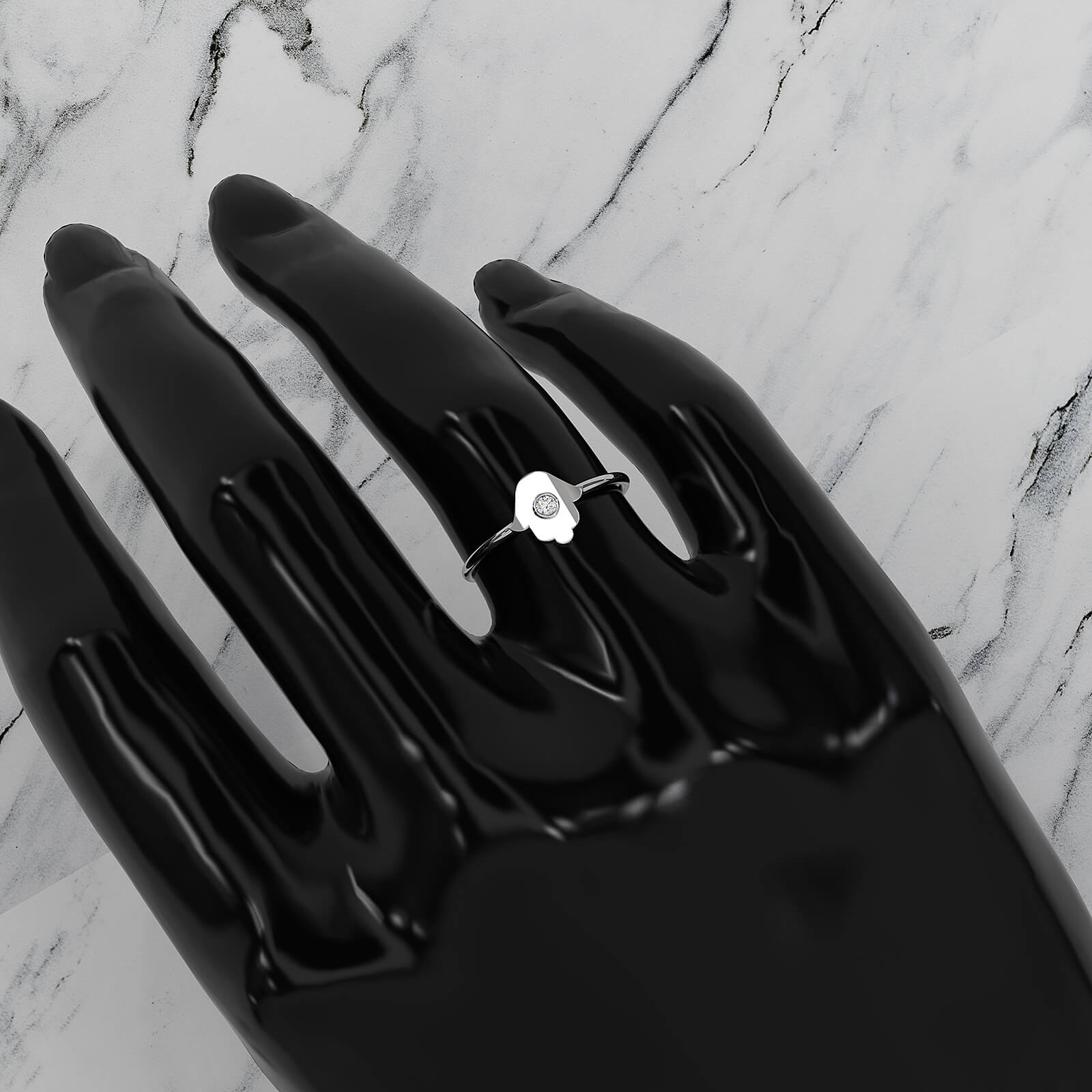 Spiritual Minimalist Hamsa Hand Bezel Set Round Lab Diamond 0.03ctw.