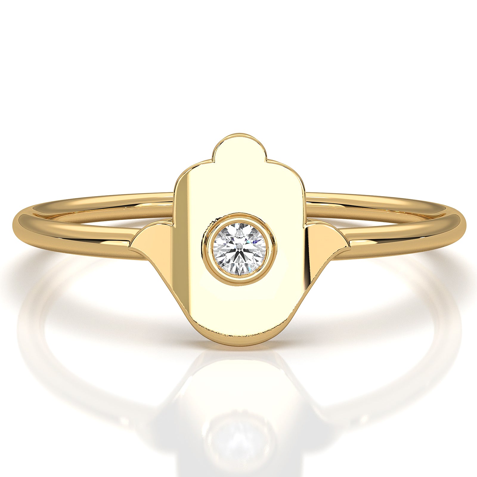 Spiritual Minimalist Hamsa Hand Bezel Set Round Lab Diamond 0.03ctw.