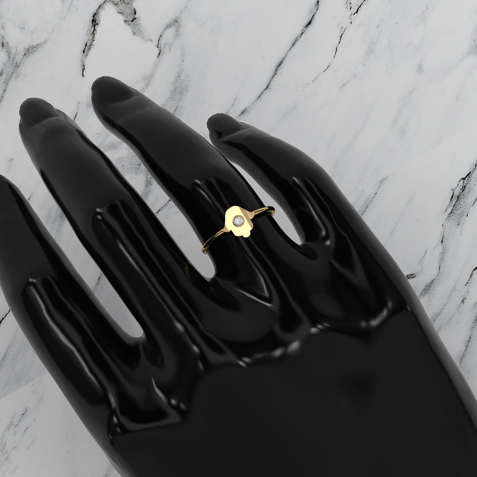 Spiritual Minimalist Hamsa Hand Bezel Set Round Lab Diamond 0.03ctw.