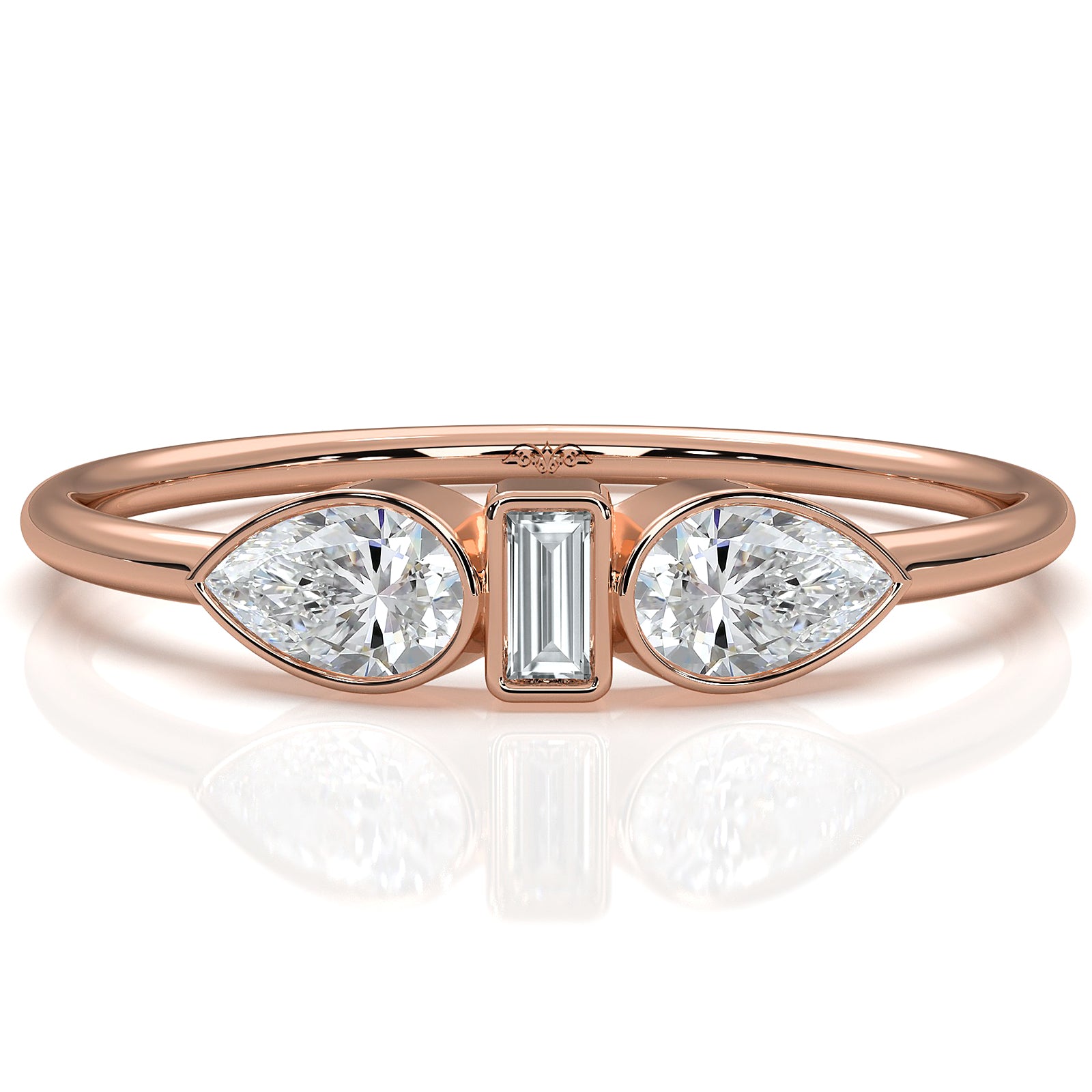 Minimalist 3 Stone Pear Baguette Bezel Lab Diamond Fashion Ring 0.38ctw.