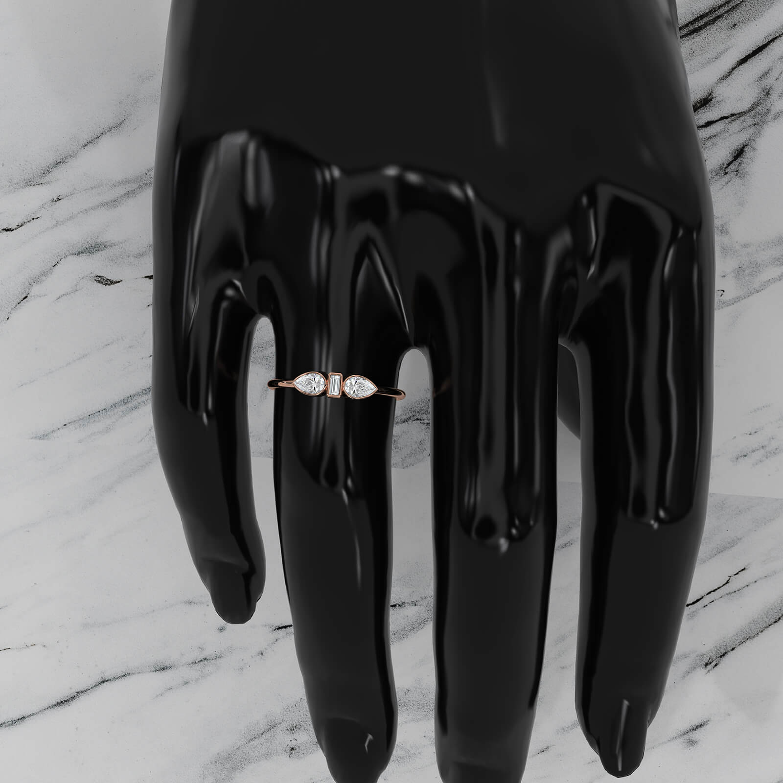 Minimalist 3 Stone Pear Baguette Bezel Lab Diamond Fashion Ring 0.38ctw.