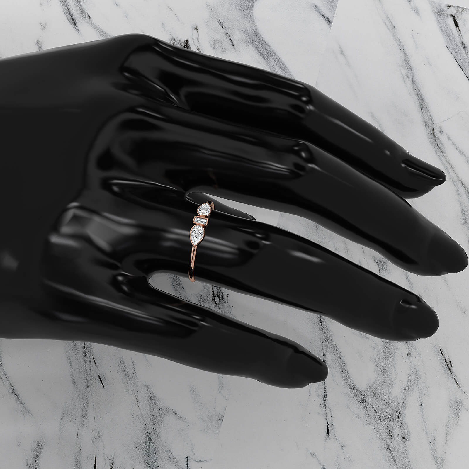 Minimalist 3 Stone Pear Baguette Bezel Lab Diamond Fashion Ring 0.38ctw.