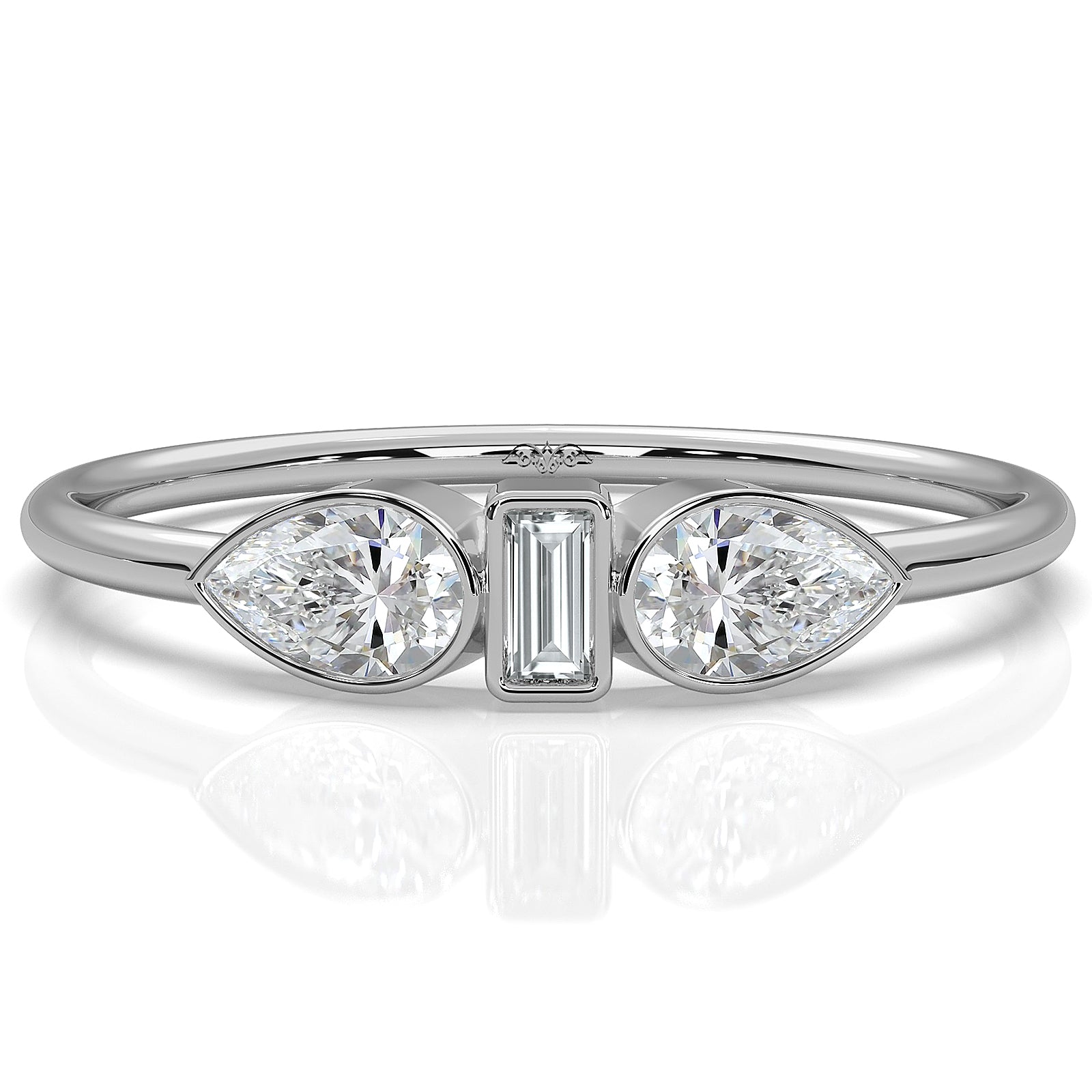 Minimalist 3 Stone Pear Baguette Bezel Lab Diamond Fashion Ring 0.38ctw.