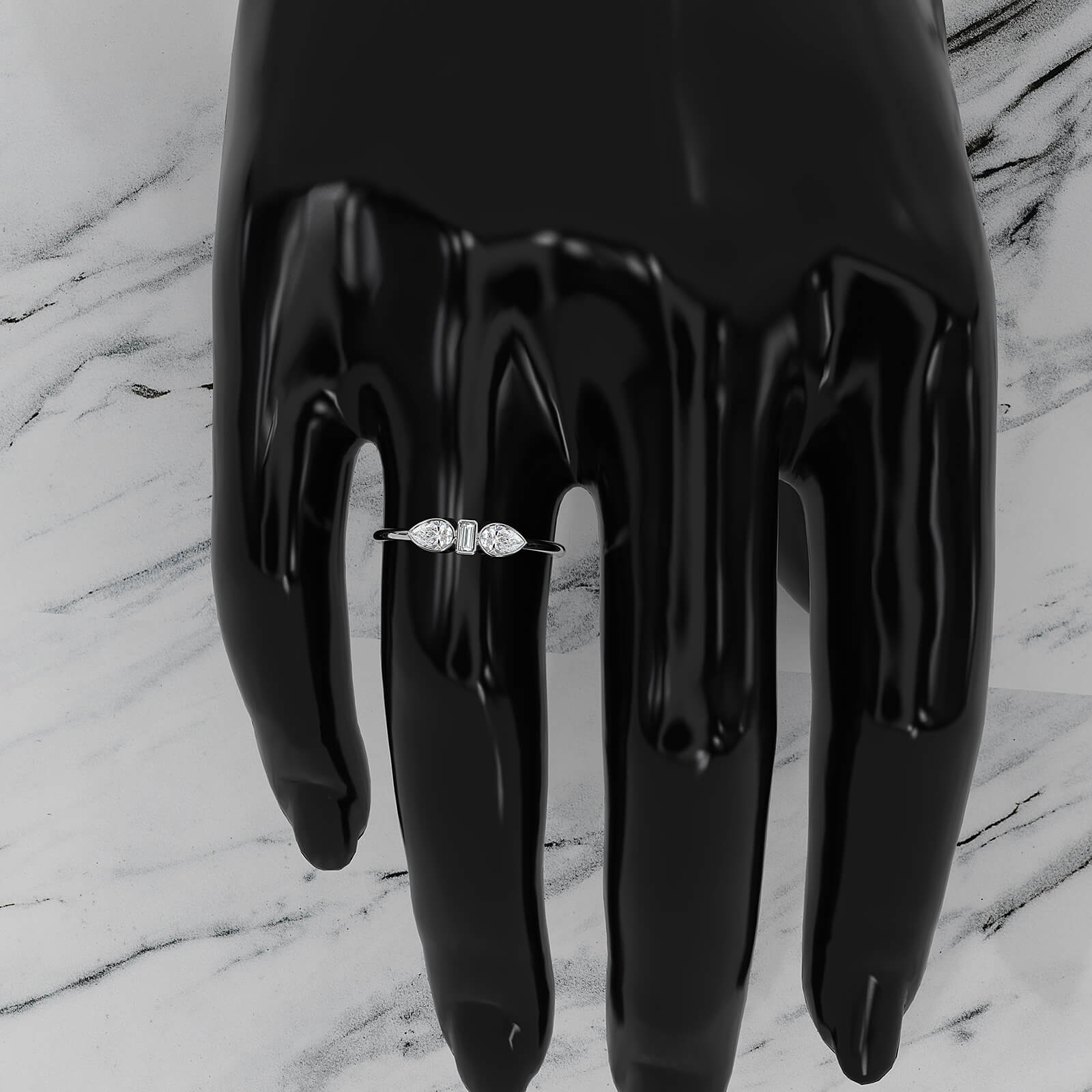 Minimalist 3 Stone Pear Baguette Bezel Lab Diamond Fashion Ring 0.38ctw.