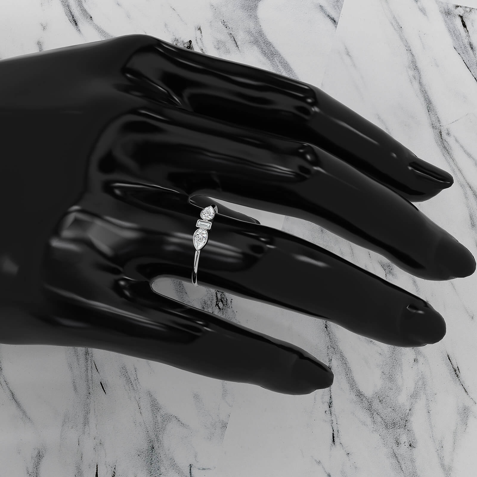 Minimalist 3 Stone Pear Baguette Bezel Lab Diamond Fashion Ring 0.38ctw.