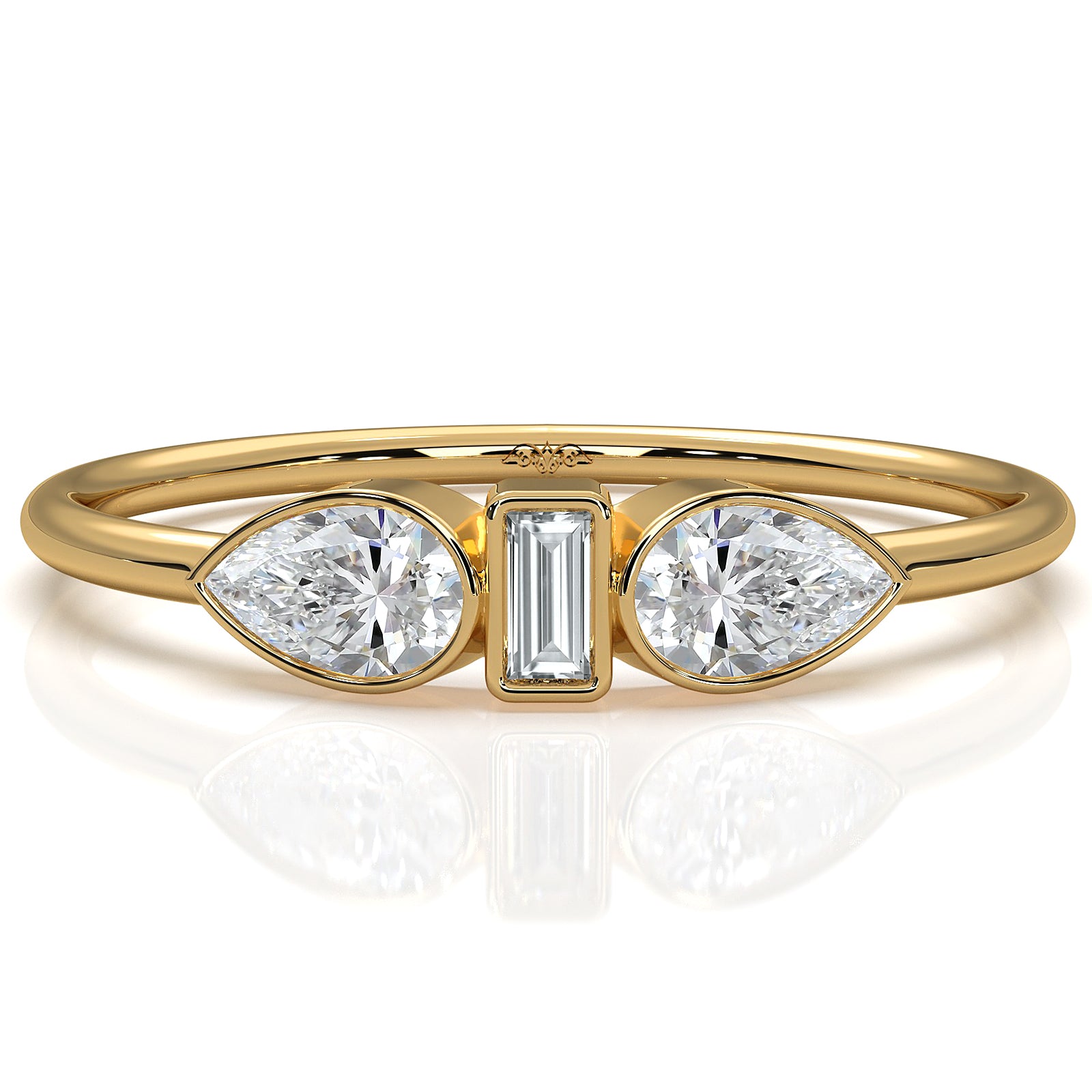 Minimalist 3 Stone Pear Baguette Bezel Lab Diamond Fashion Ring 0.38ctw.