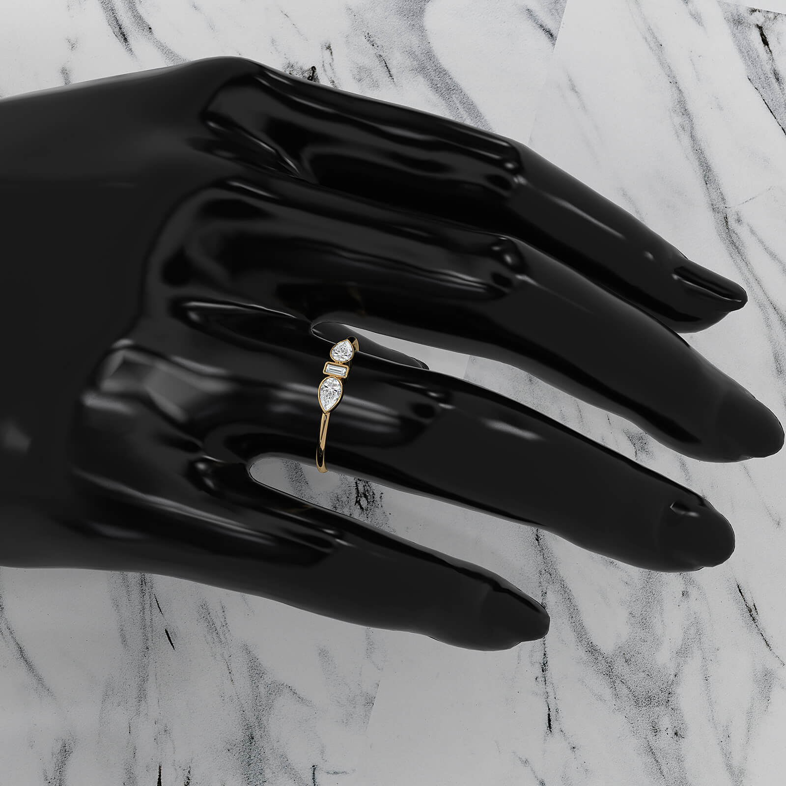 Minimalist 3 Stone Pear Baguette Bezel Lab Diamond Fashion Ring 0.38ctw.