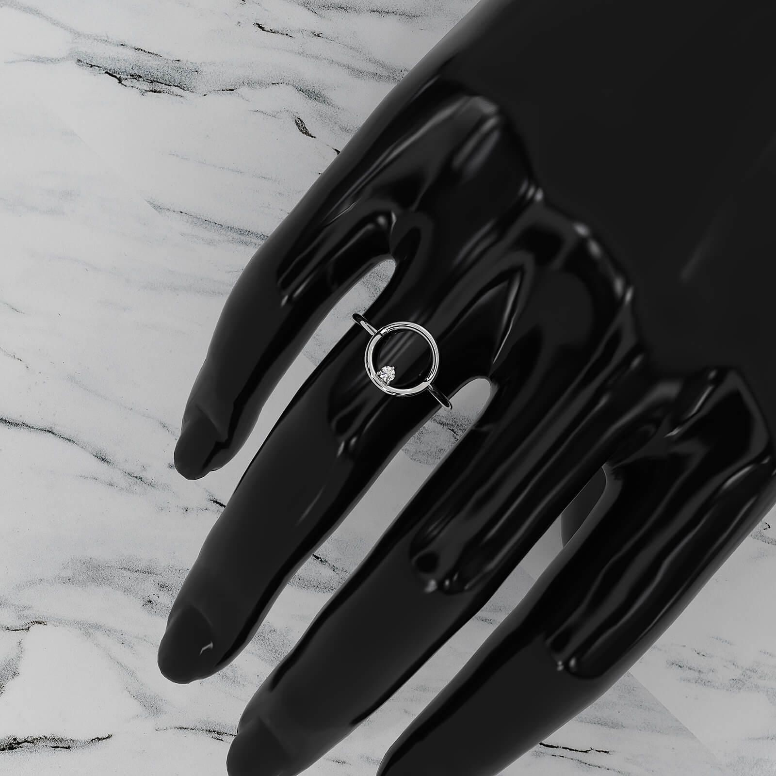 Sleek Open Circle Minimalist Round Lab Diamond Designer Ring 0.04ctw.