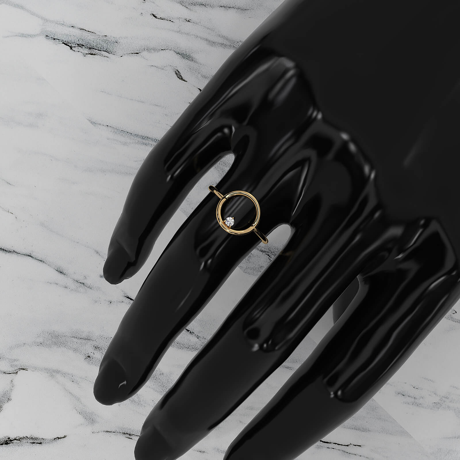 Sleek Open Circle Minimalist Round Lab Diamond Designer Ring 0.04ctw.