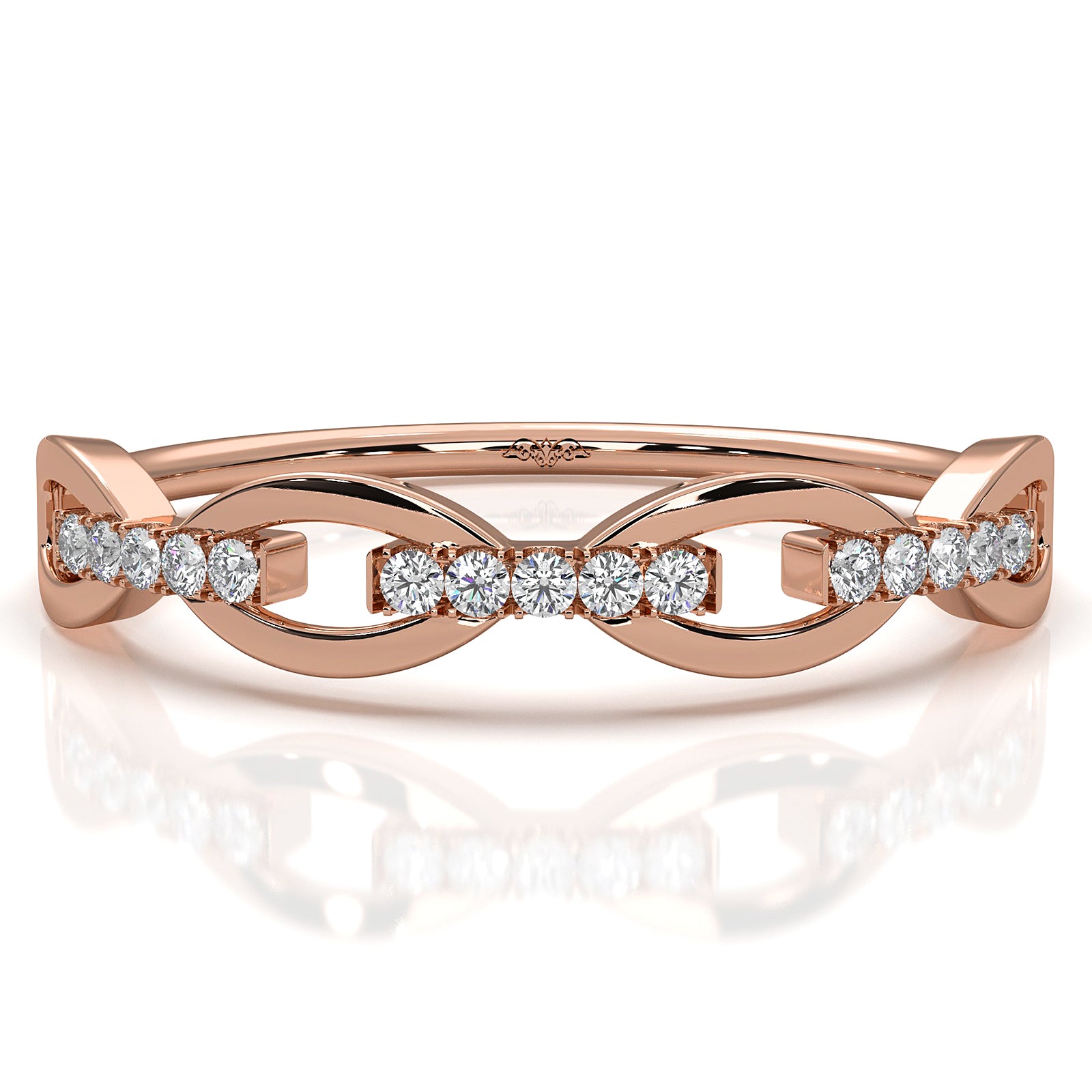 Stackable Chain Link Minimalist Lab Diamond French U Cut Pave Set Fashion Ring 0.06ctw.