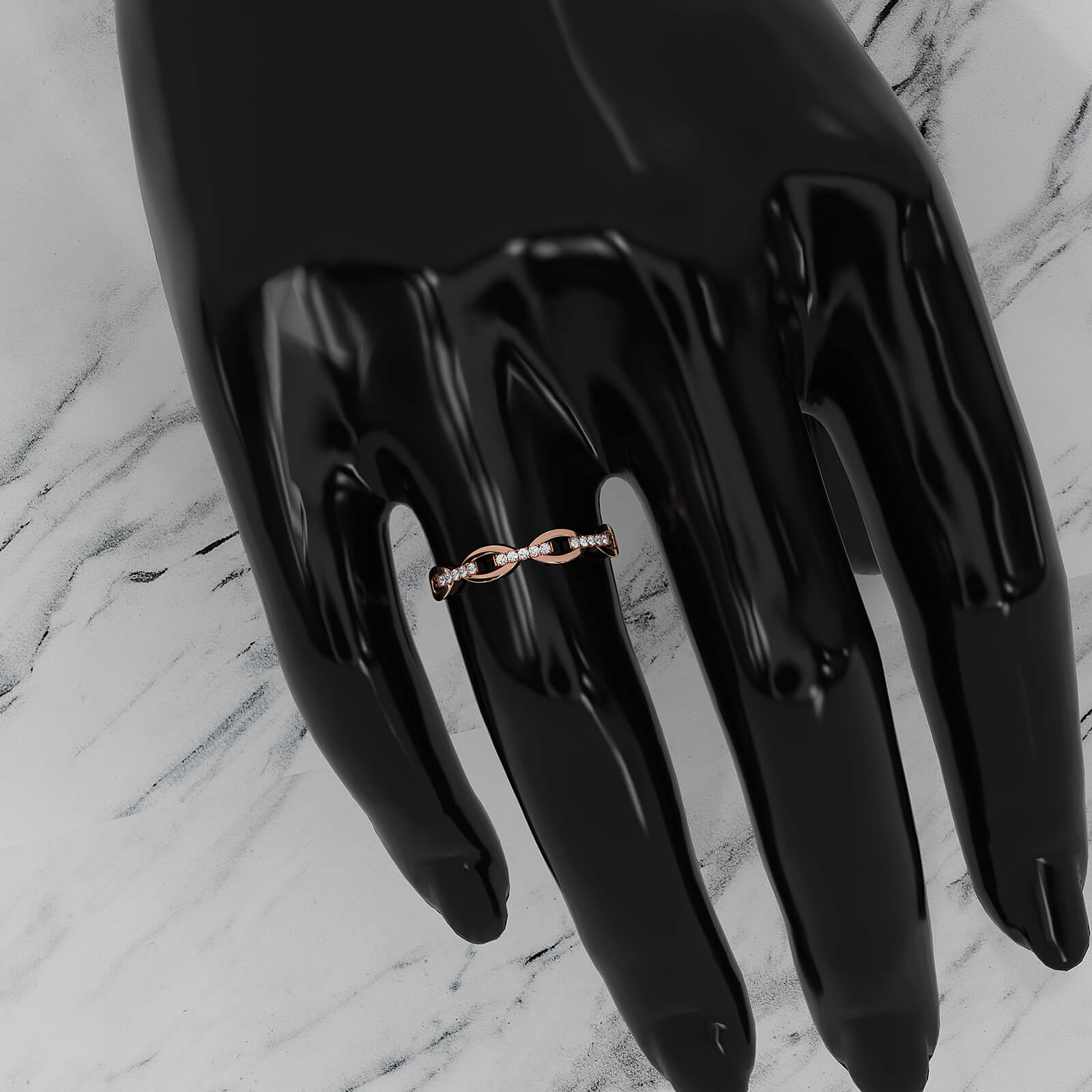 Stackable Chain Link Minimalist Lab Diamond French U Cut Pave Set Fashion Ring 0.06ctw.