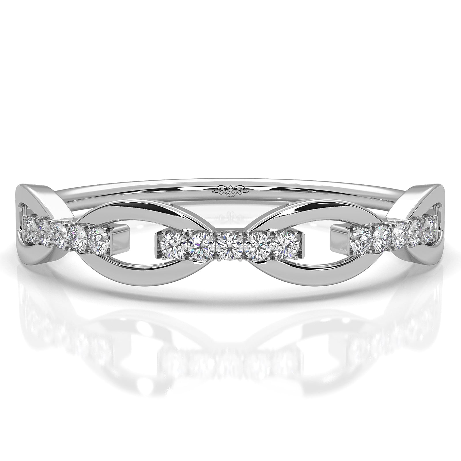 Stackable Chain Link Minimalist Lab Diamond French U Cut Pave Set Fashion Ring 0.06ctw.